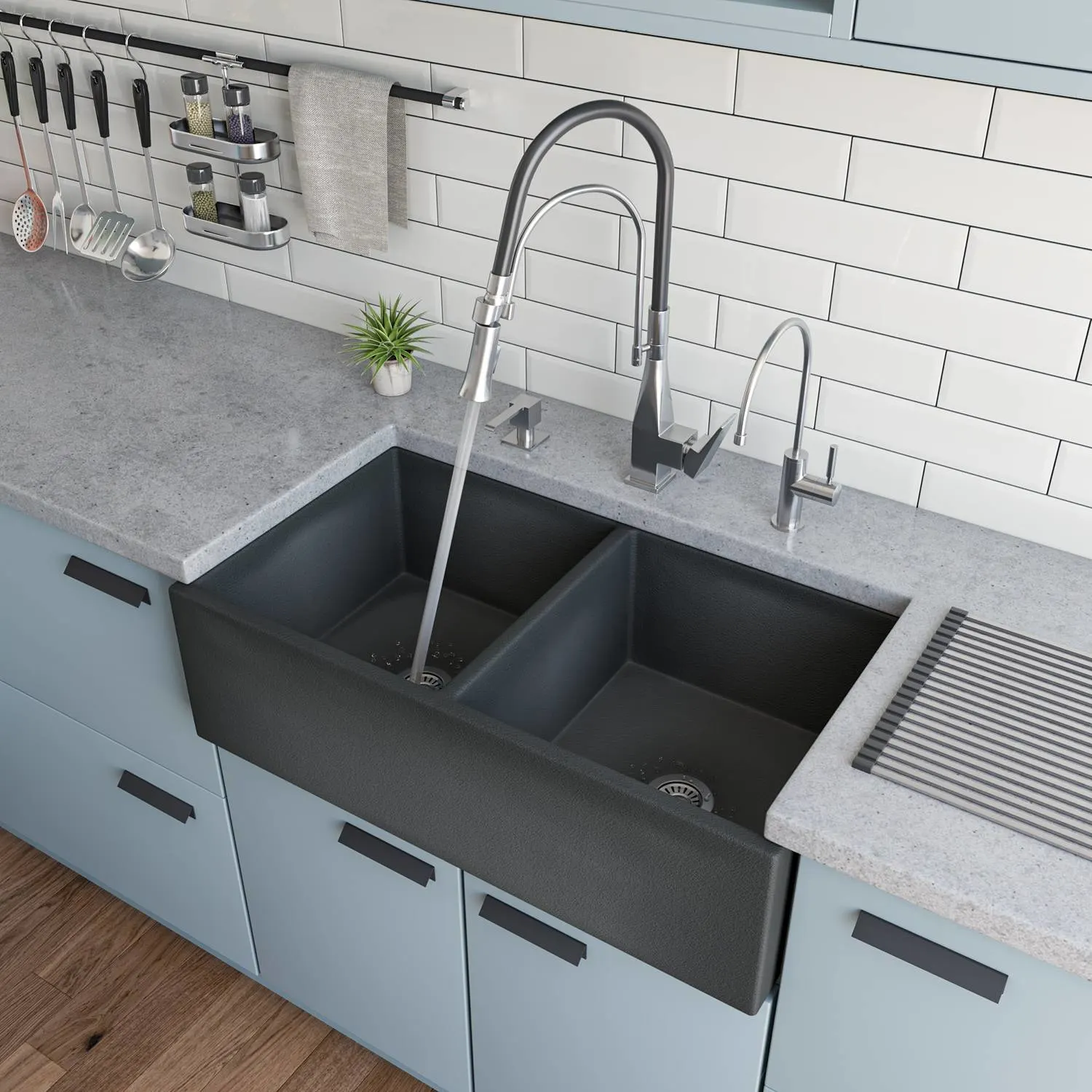 ALFI ABCO3318DB 33 in Concrete Double Bowl Fireclay Farm Kitchen Sink - image 10