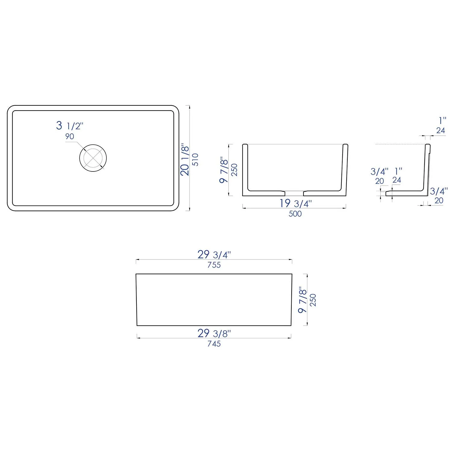 ALFI ABTI3020SB 30 inch Reversible Fireclay Farm Kitchen Sink - image 7
