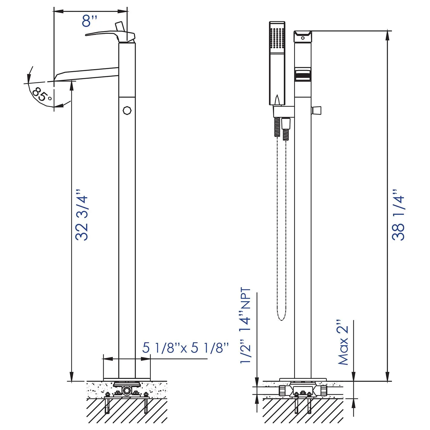 ALFI AB2843 Single Hole Floor Mounted Waterfall Tub Filler - image 7