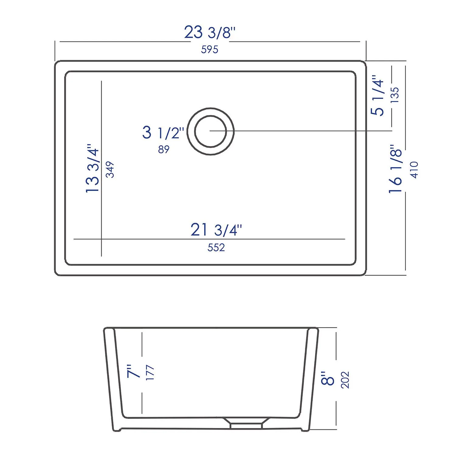 ALFI AB503UM 24 inch Single Bowl Fireclay Undermount Kitchen Sink - image 3