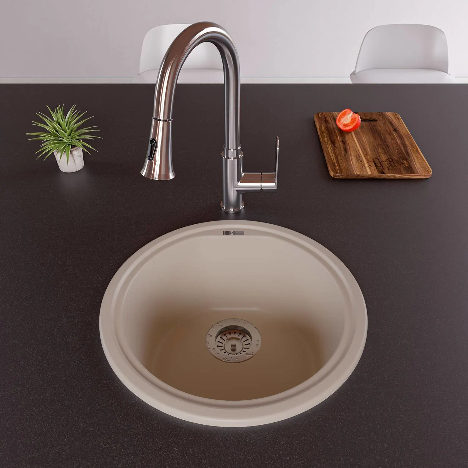 ALFI AB1717DI 17 inch Round Granite Drop-in Prep Kitchen Sink - image 8