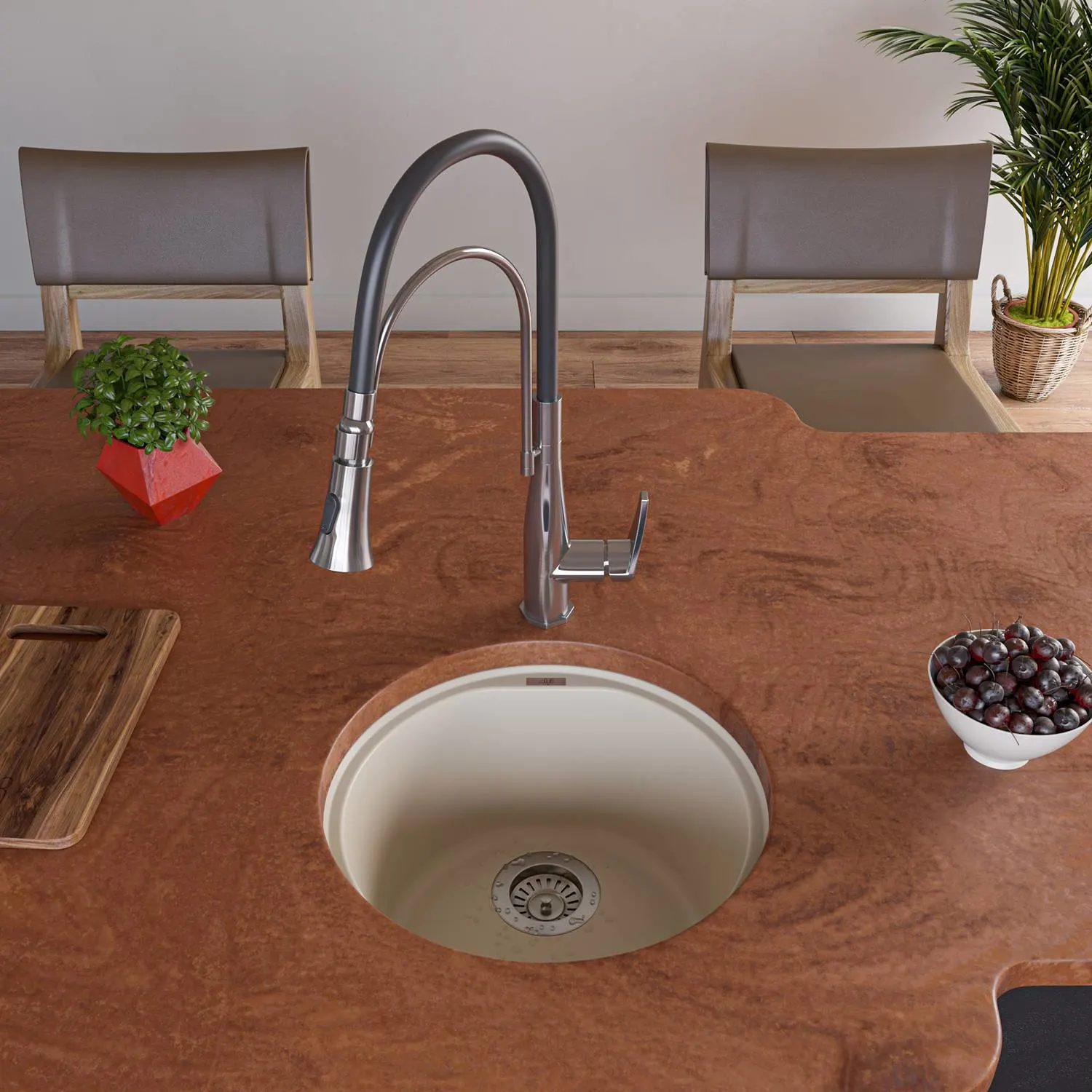 ALFI AB1717UM 17 inch Round Granite Undermount Prep Kitchen Sink - image 9