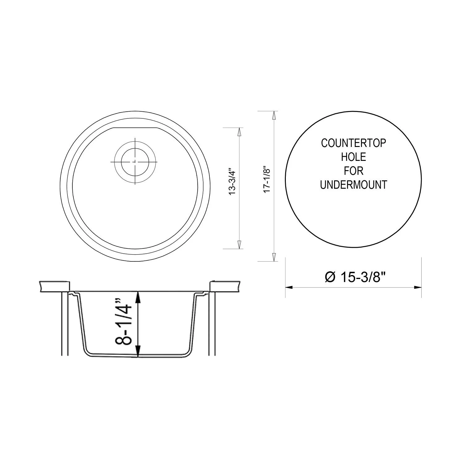 ALFI AB1717UM 17 inch Round Granite Undermount Prep Kitchen Sink - image 10
