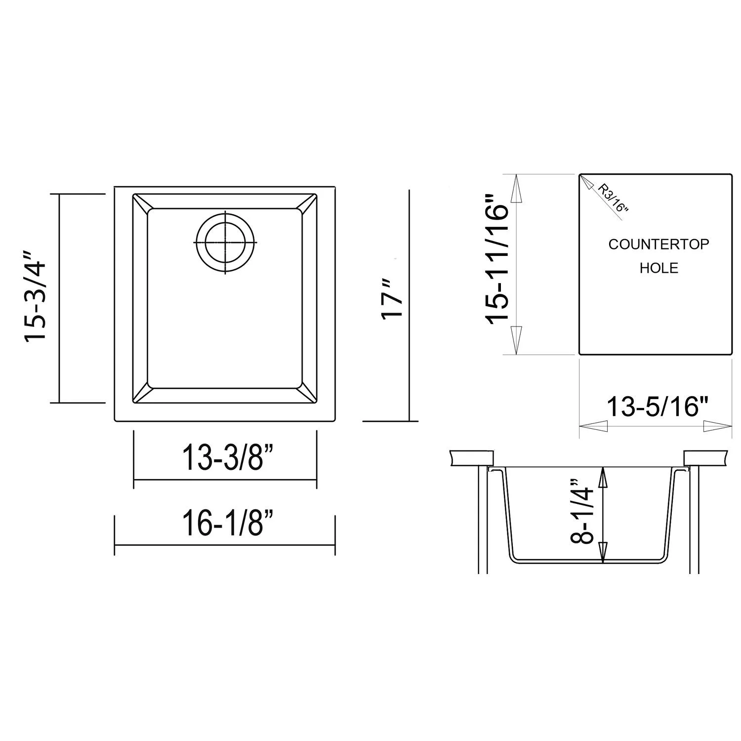 ALFI AB1720UM 17 inch Rectangular Granite Undermount Prep Kitchen Sink - image 12