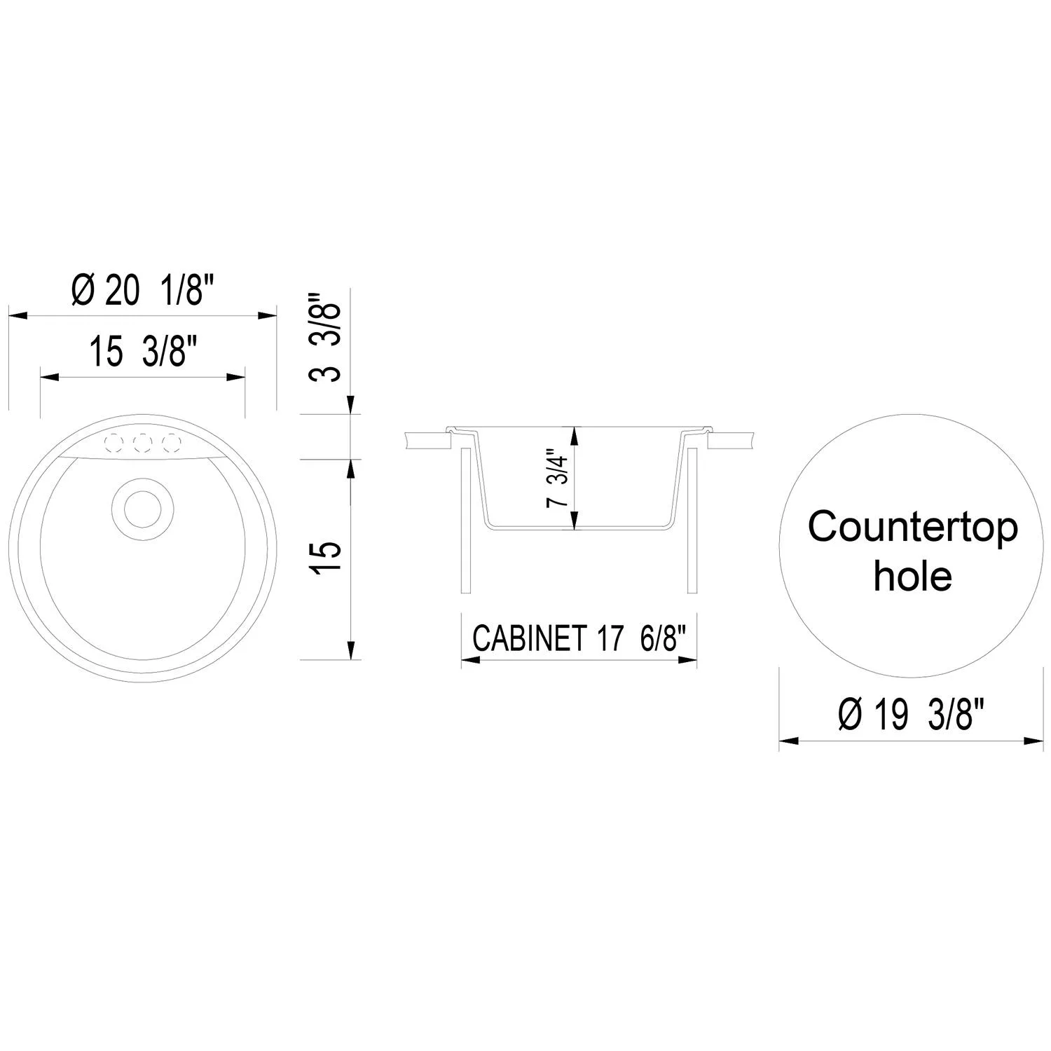 ALFI AB2020DI 20 inch Round Granite Drop-in Prep Kitchen Sink - image 11