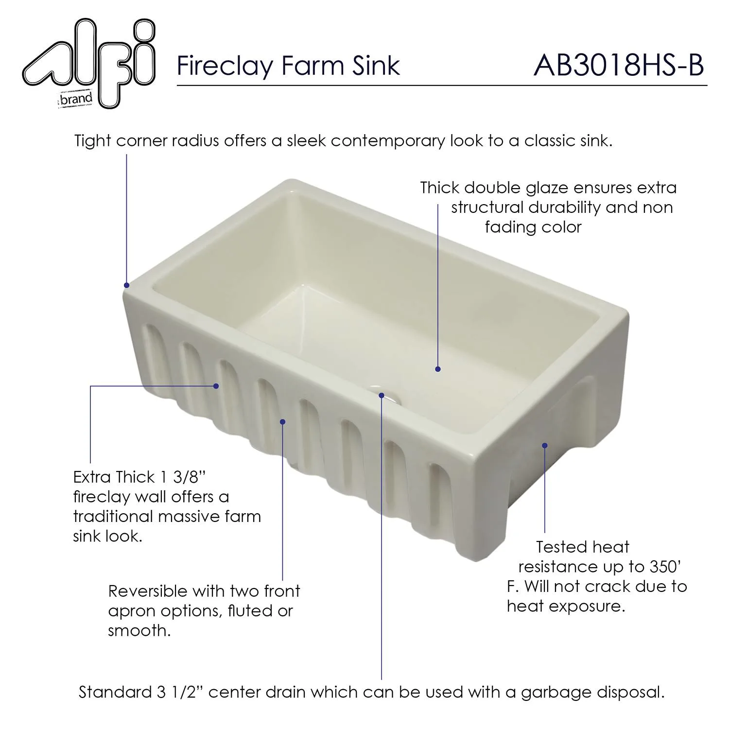 ALFI AB3018HS 30 in Reversible Single Bowl Fireclay Farm Kitchen Sink - image 9