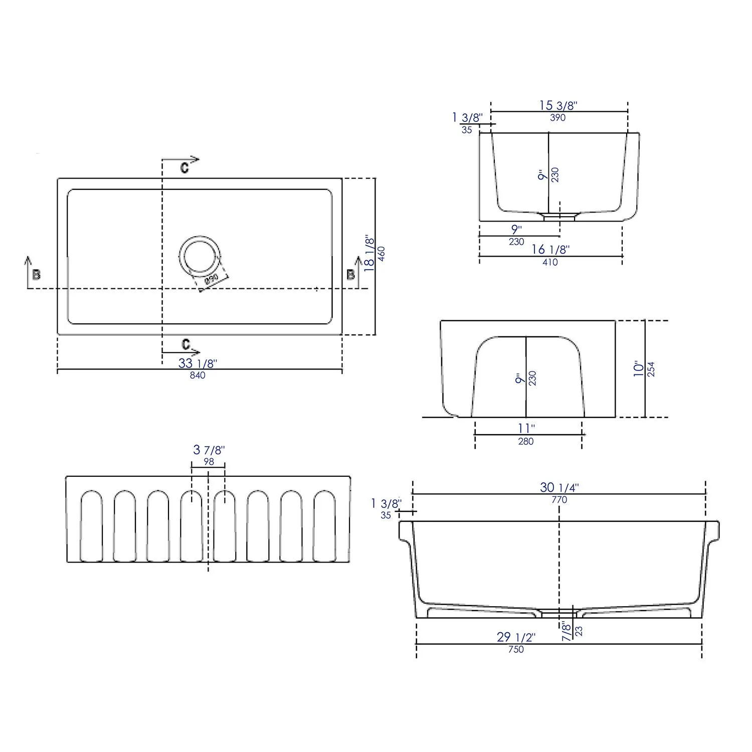ALFI AB3318HS 33 inch Reversible Fireclay Farm Kitchen Sink - image 11
