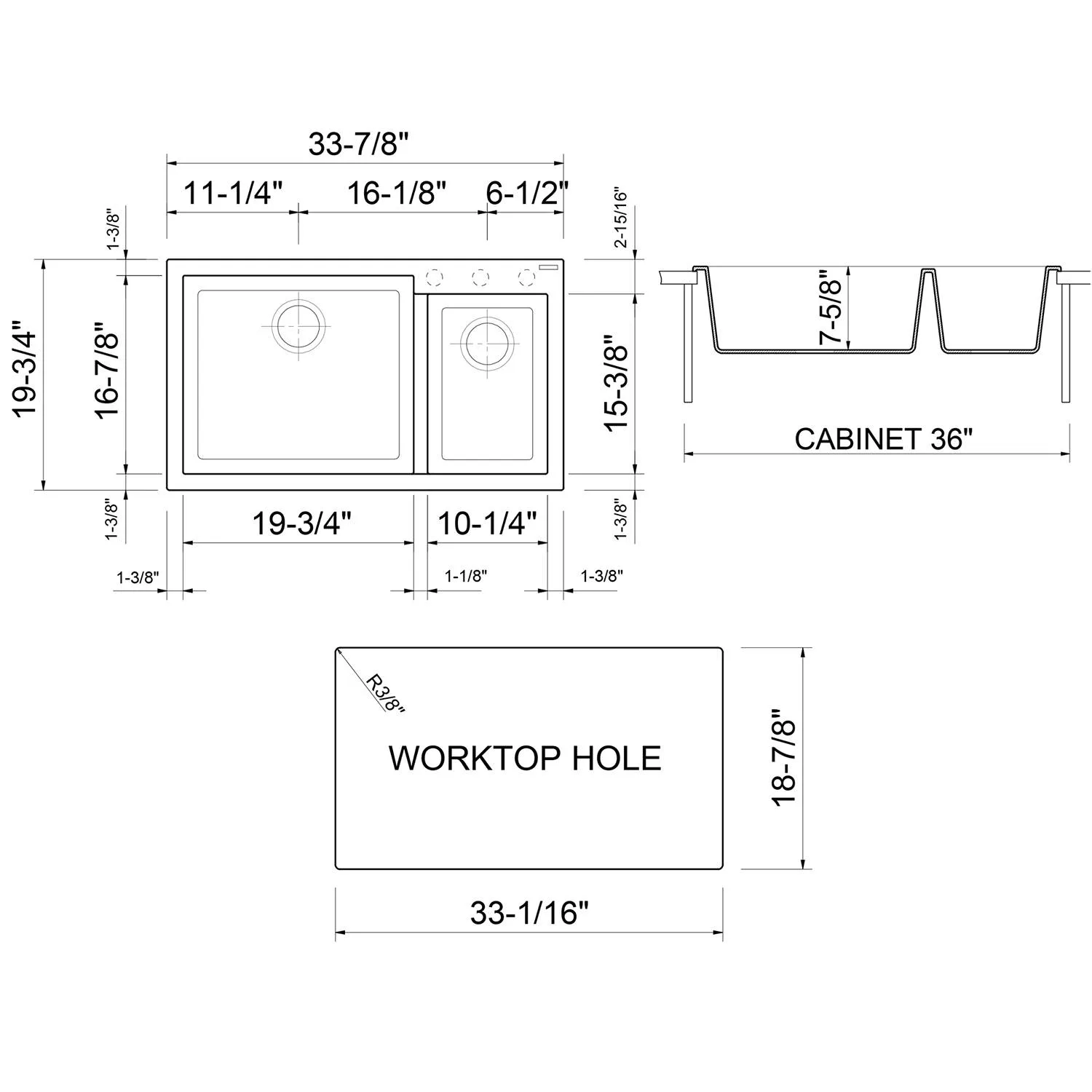 ALFI AB3319DI 34 inch Double Bowl Granite Drop-in Kitchen Sink - image 10