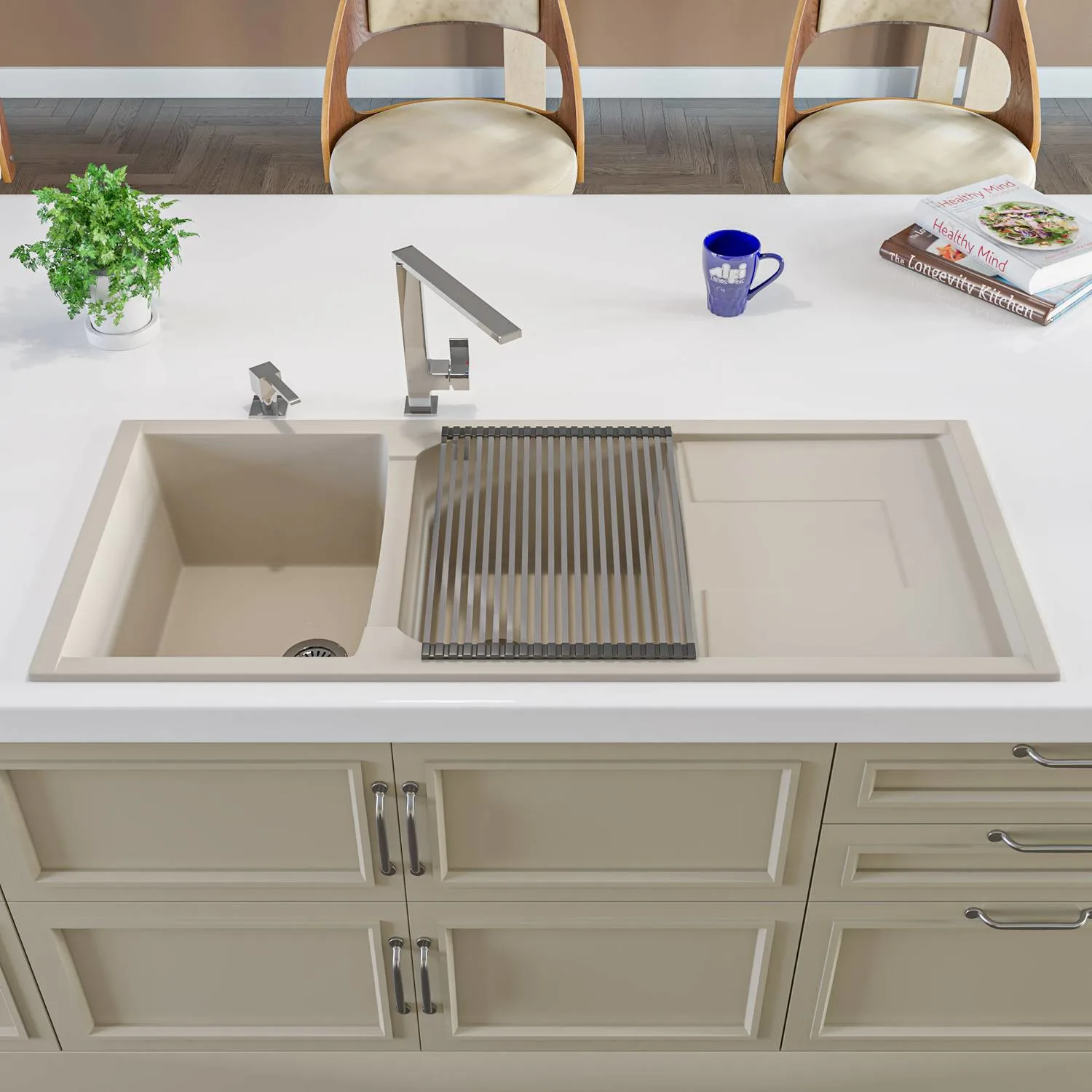 ALFI AB4620DI 46 inch Double Bowl Granite Kitchen Sink With Drainboard - image 8