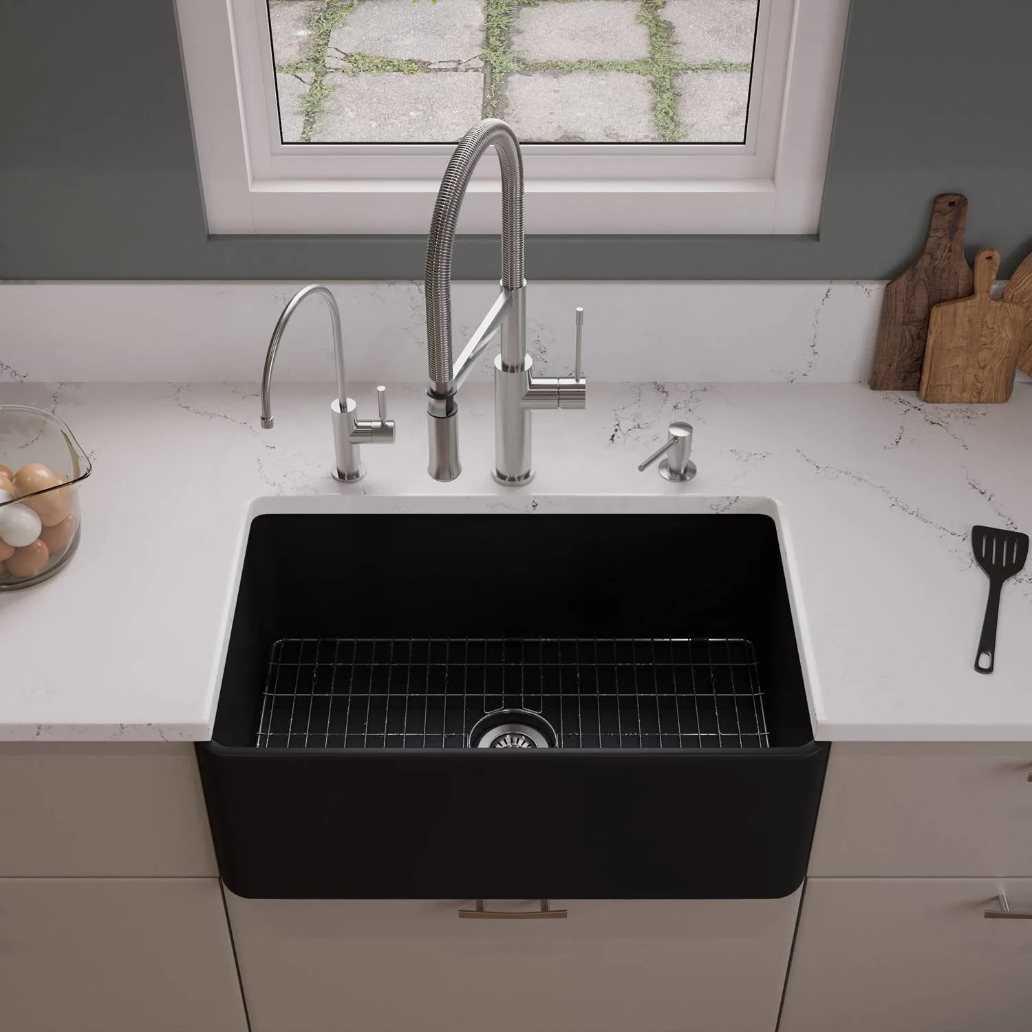 ALFI ABF3018 30 inch Smooth Single Bowl Fireclay Farm Kitchen Sink - image 7