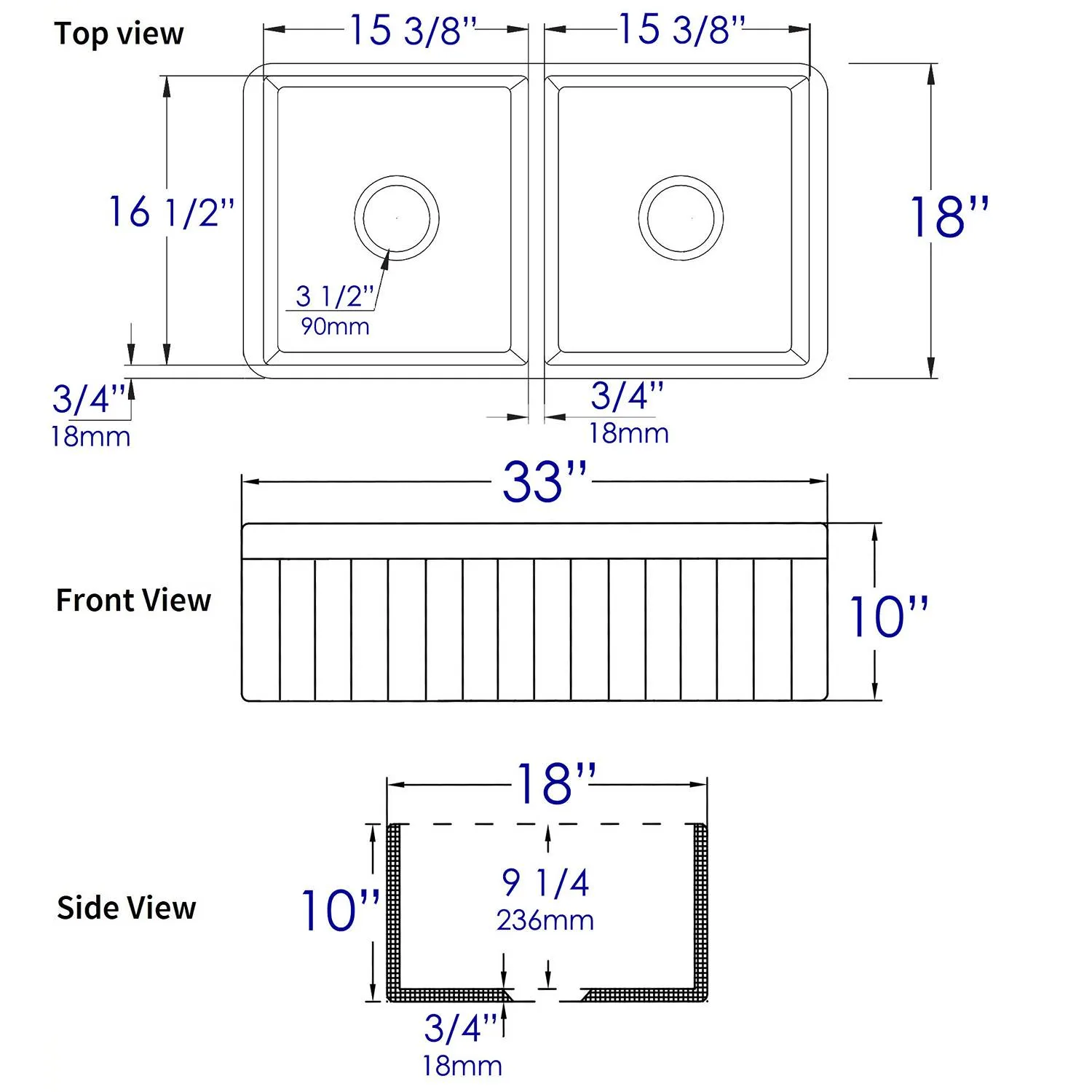 ALFI ABF3318D 33 inch Smooth Double Bowl Fireclay Farm Kitchen Sink - image 8