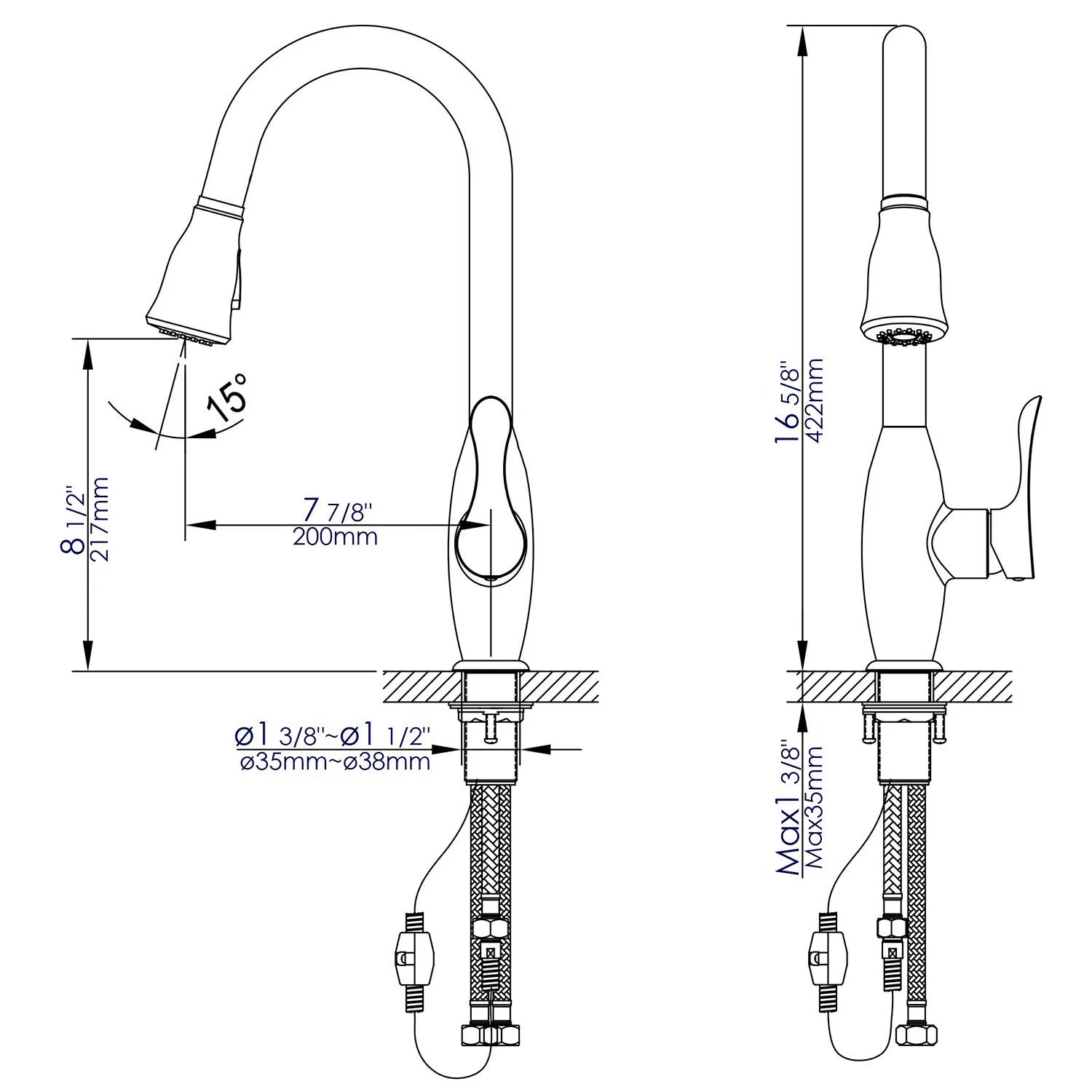 ALFI ABKF3783 Traditional Gooseneck Pull Down Kitchen Faucet - image 10