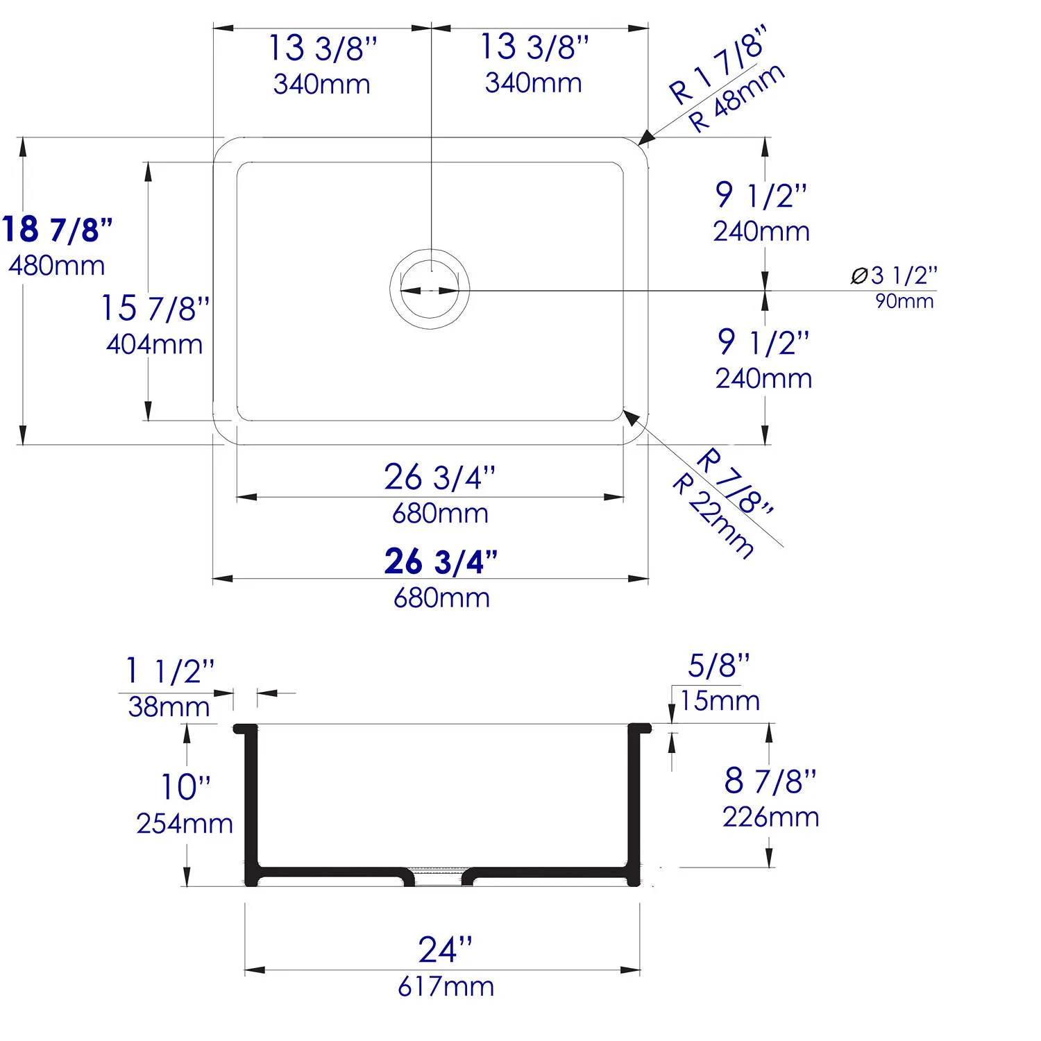 ALFI ABF2718UD 27 inch Fireclay Undermount / Drop-in Kitchen Sink - image 10