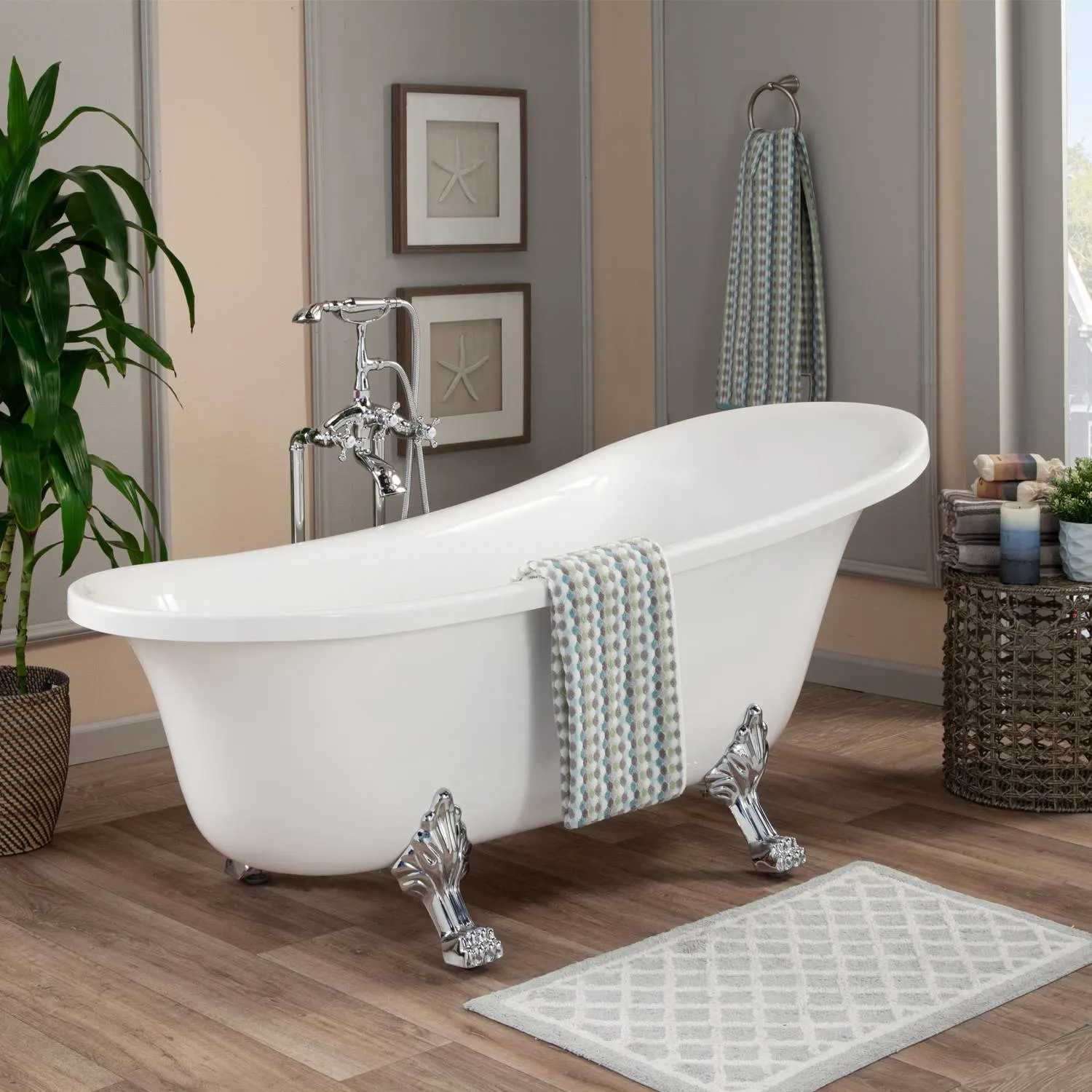 Altair Geneva 69 x 30 Inch White Freestanding Clawfoot Acrylic Bathtub - image 5