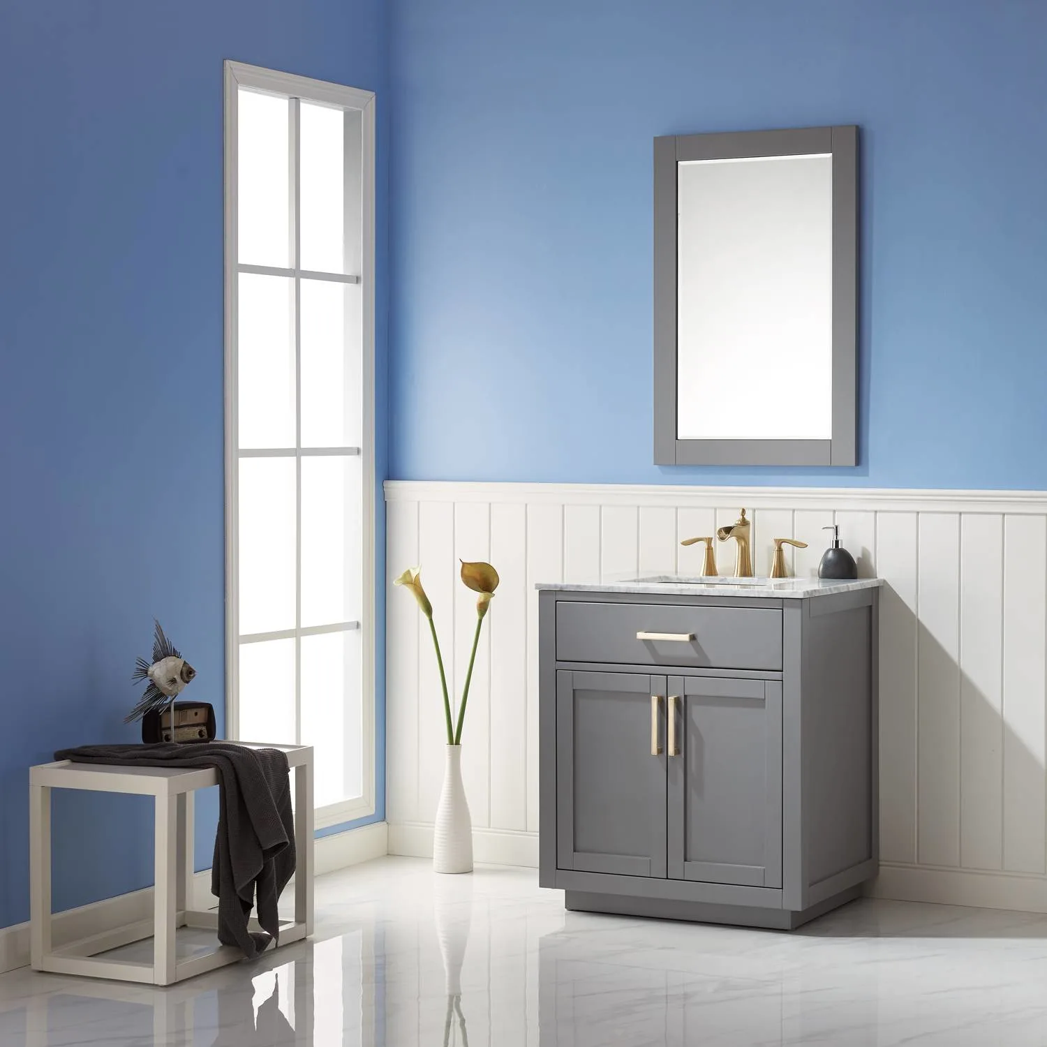 Altair Ivy 30 Inch Solid Plywood White Carrara Single Vanity - image 4