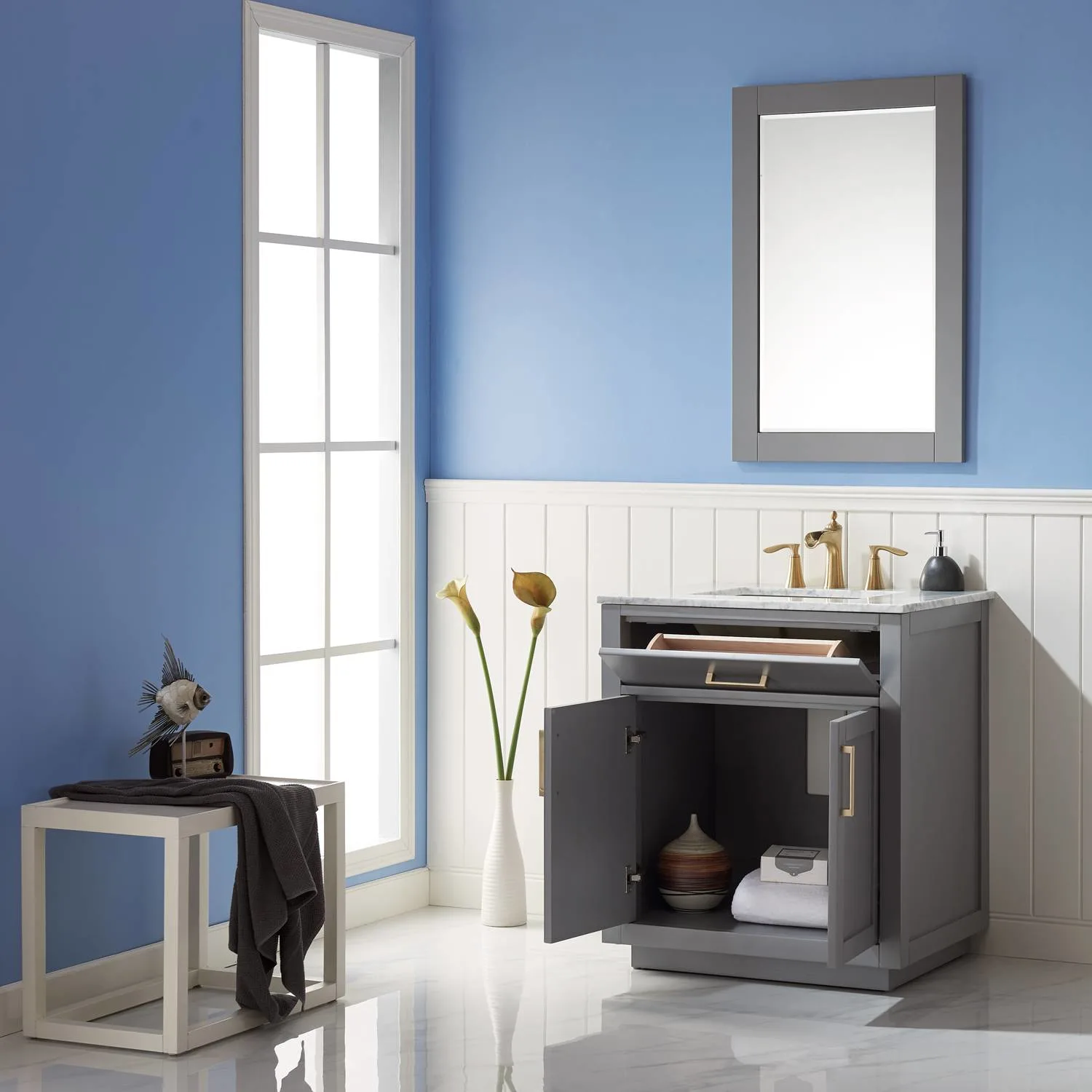 Altair Ivy 30 Inch Solid Plywood White Carrara Single Vanity - image 5