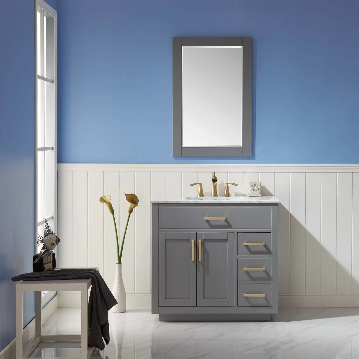Altair Ivy 36 Inch Solid Plywood White Carrara Single Vanity - image 6