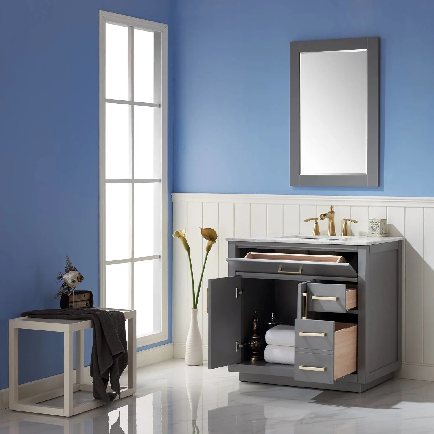 Altair Ivy 36 Inch Solid Plywood White Carrara Single Vanity - image 8
