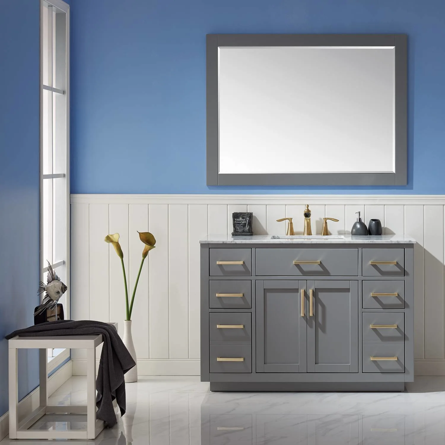 Altair Ivy 48 Inch Solid Plywood White Carrara Single Vanity - image 7