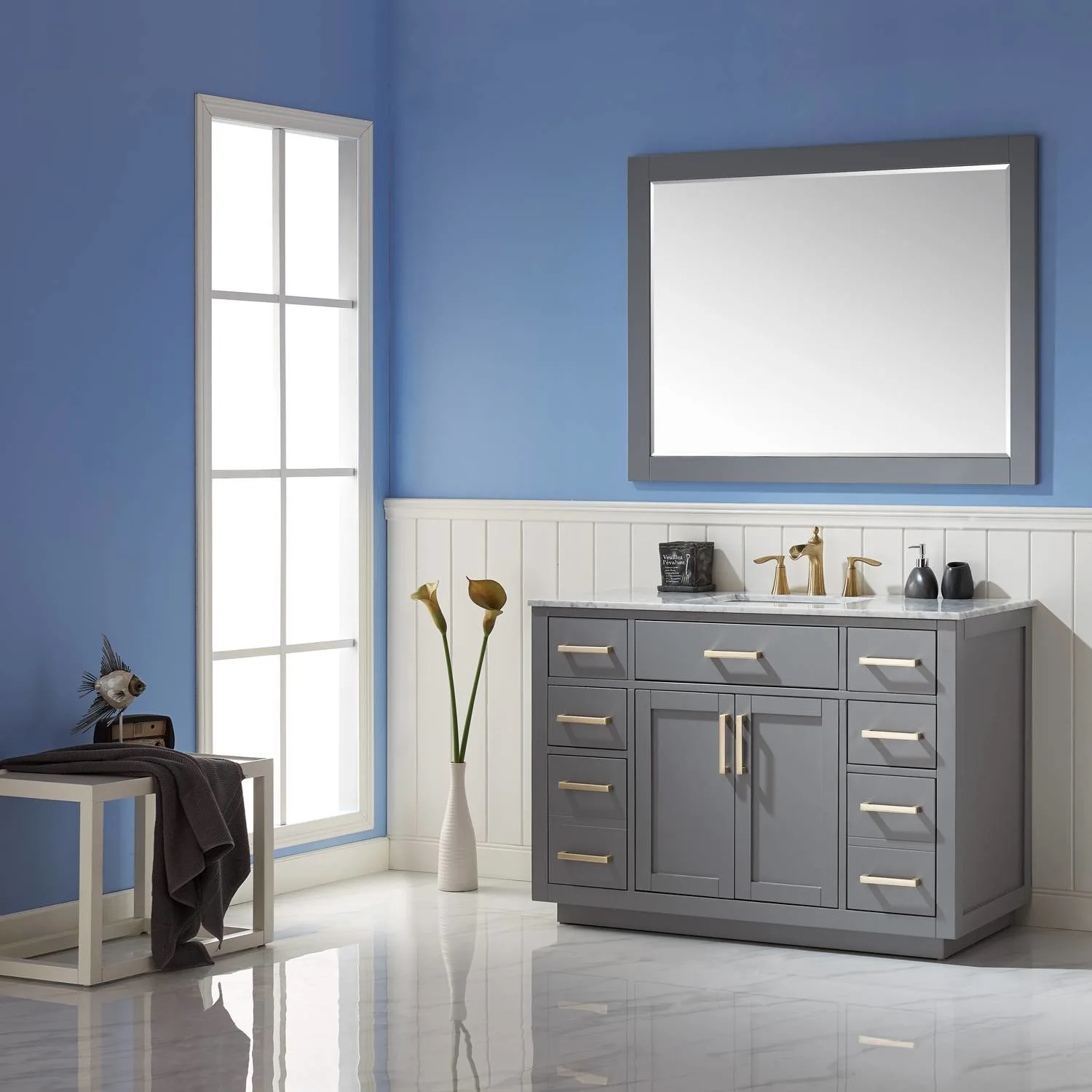 Altair Ivy 48 Inch Solid Plywood White Carrara Single Vanity - image 8