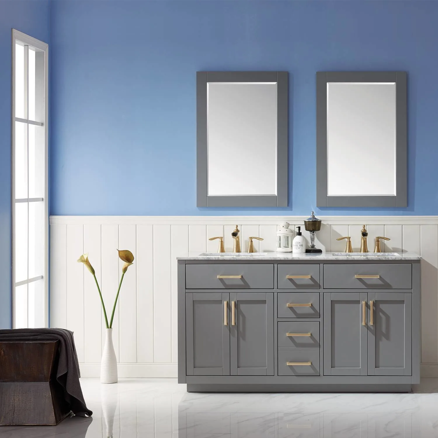 Altair Ivy 60 Inch Solid Plywood White Carrara Double Vanity - image 3