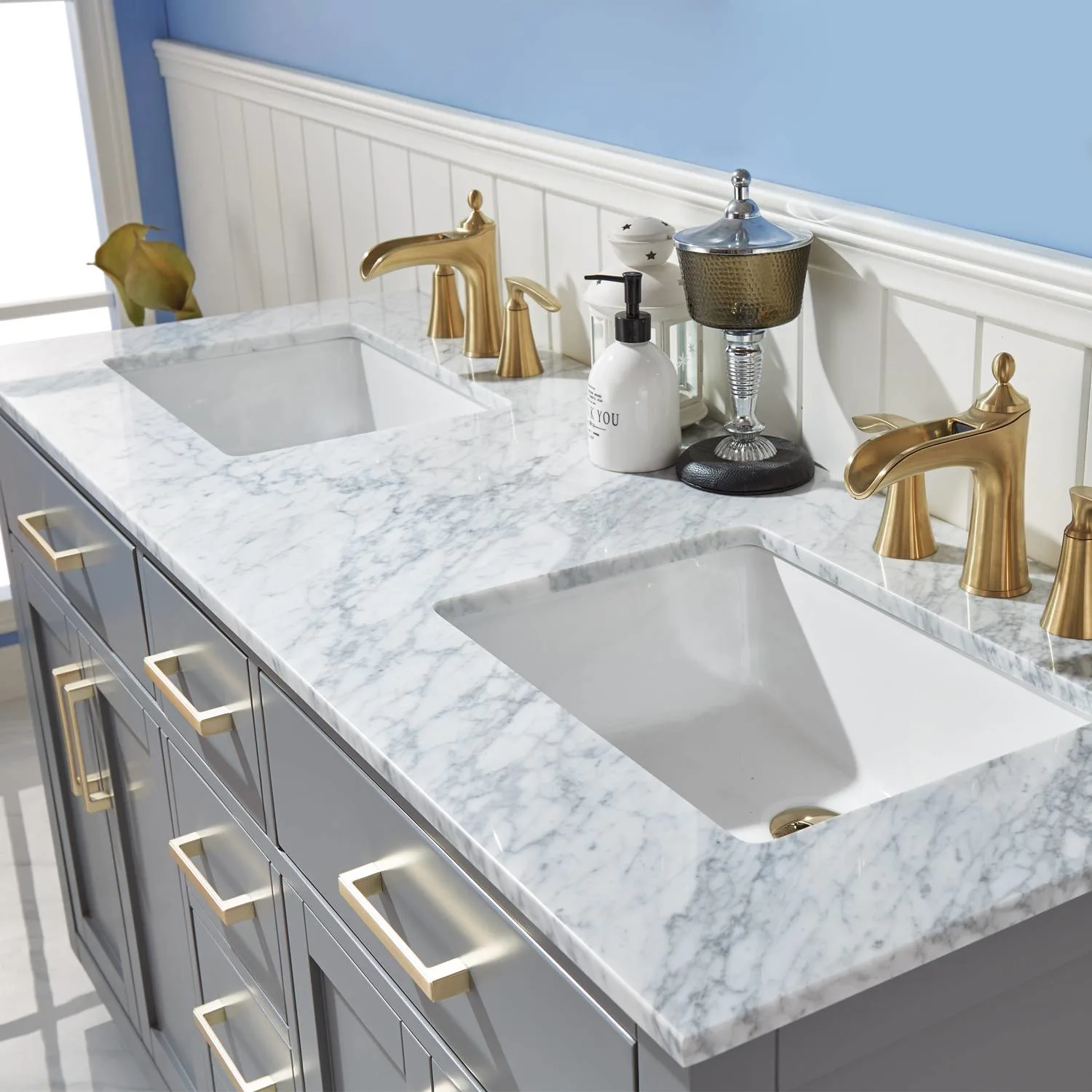 Altair Ivy 60 Inch Solid Plywood White Carrara Double Vanity - image 7