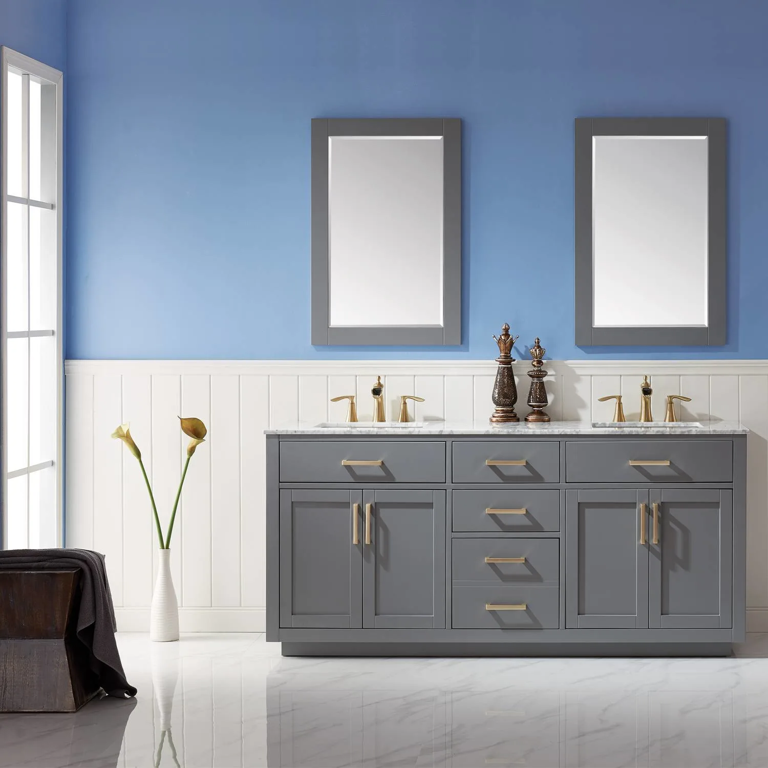 Altair Ivy 72 Inch Solid Plywood White Carrara Double Vanity - image 3