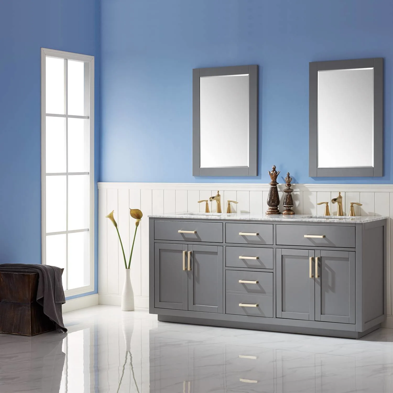 Altair Ivy 72 Inch Solid Plywood White Carrara Double Vanity - image 4
