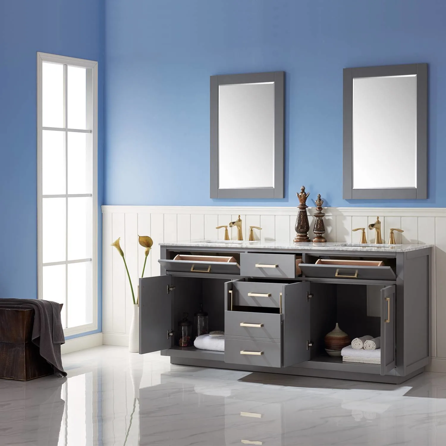 Altair Ivy 72 Inch Solid Plywood White Carrara Double Vanity - image 5