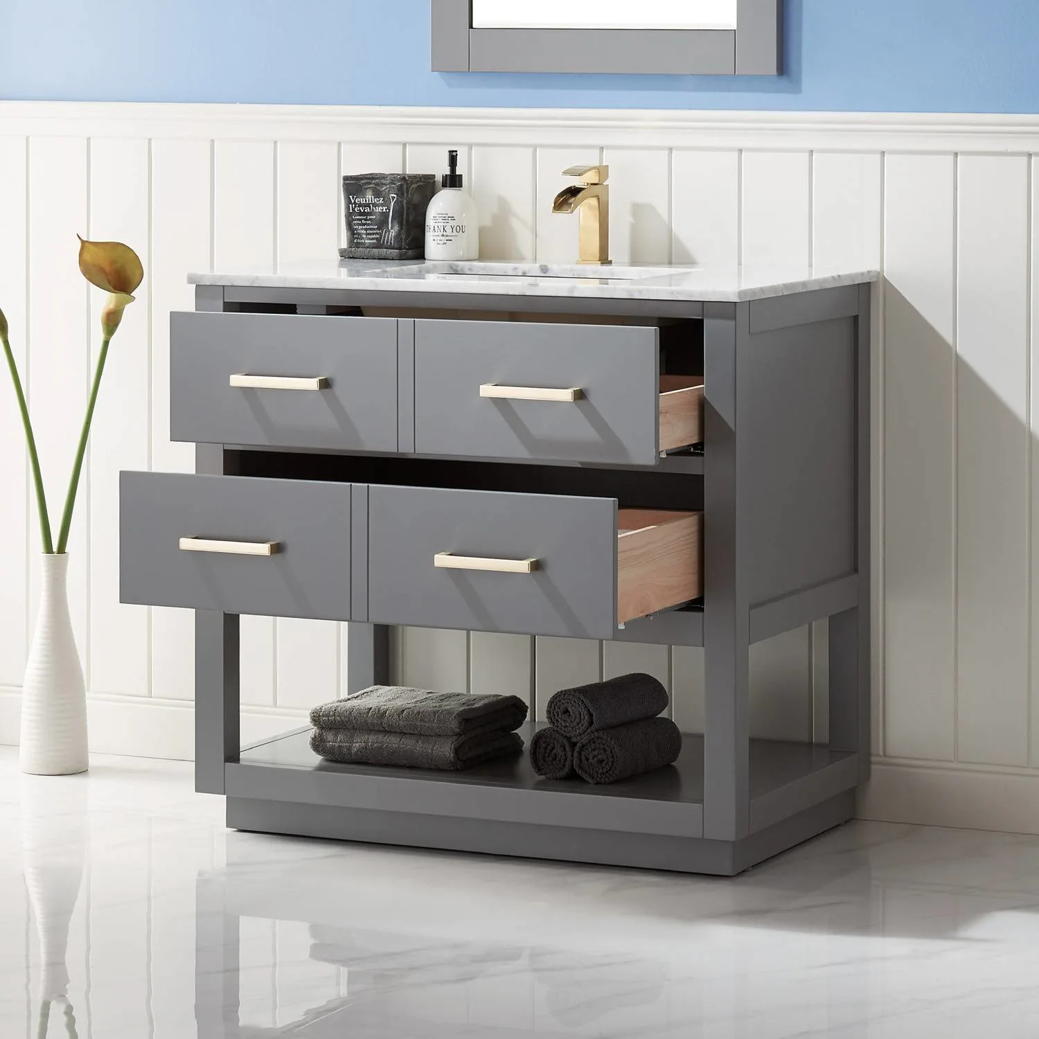 Altair Remi 36 Inch Solid Plywood White Carrara Single Vanity - image 6