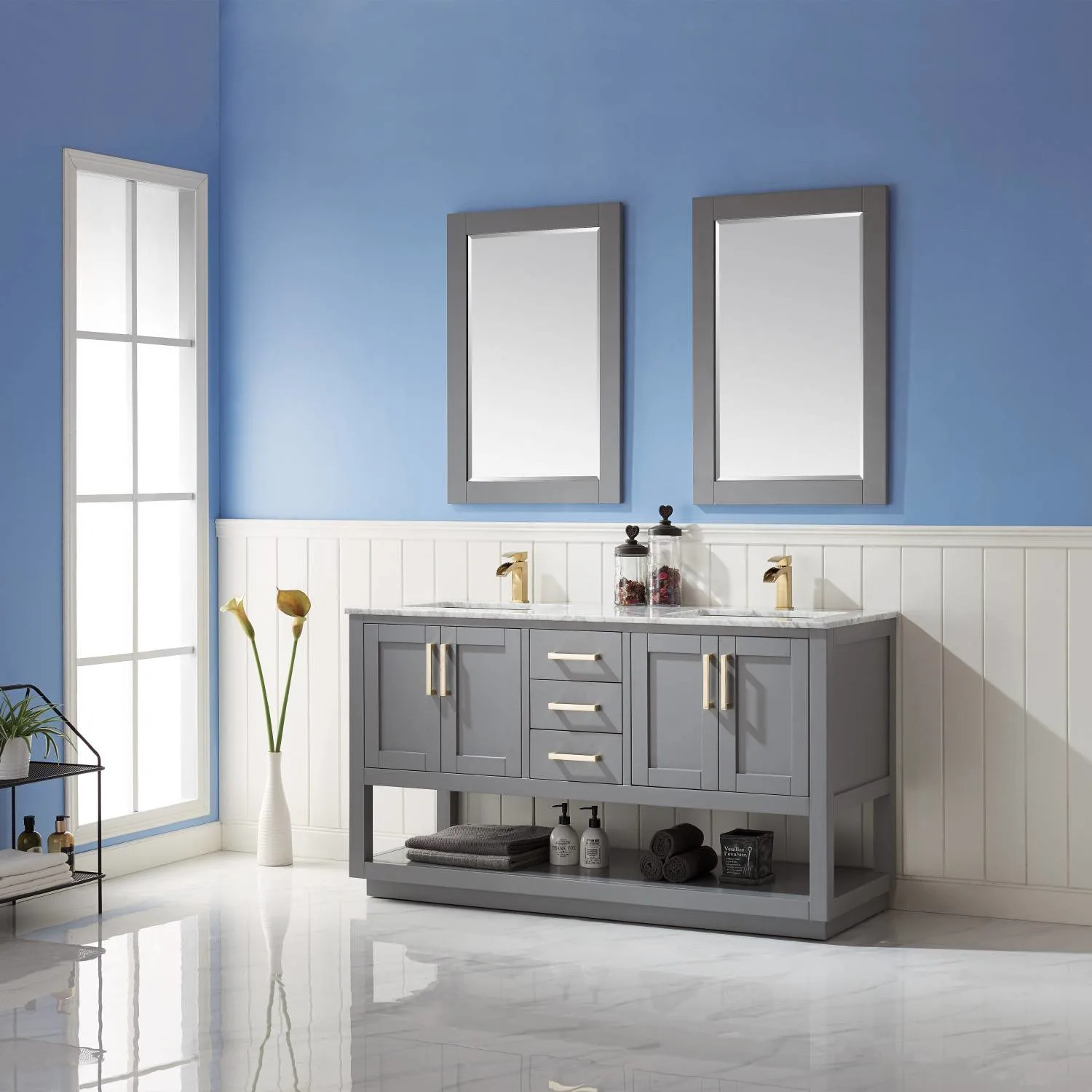 Altair Remi 60 Inch Solid Plywood White Carrara Double Vanity - image 4