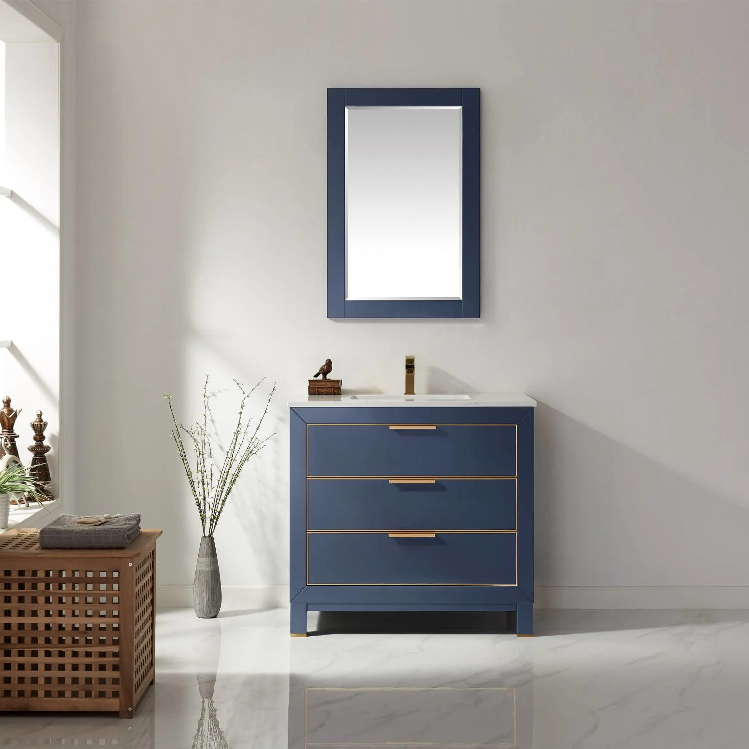 Altair Jackson 36 Inch Solid Plywood White Carrara Stone Single Vanity - image 3