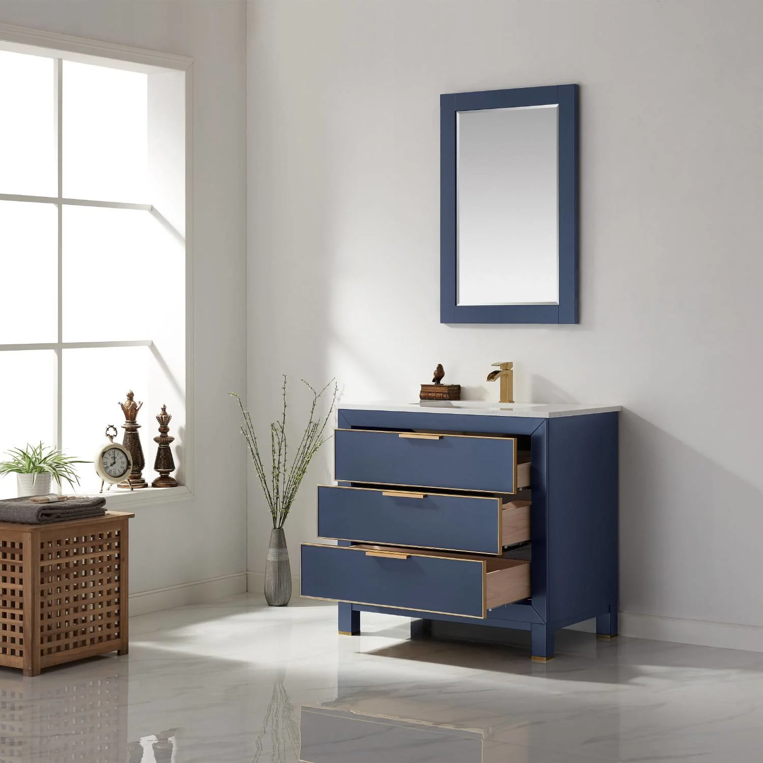Altair Jackson 36 Inch Solid Plywood White Carrara Stone Single Vanity - image 5