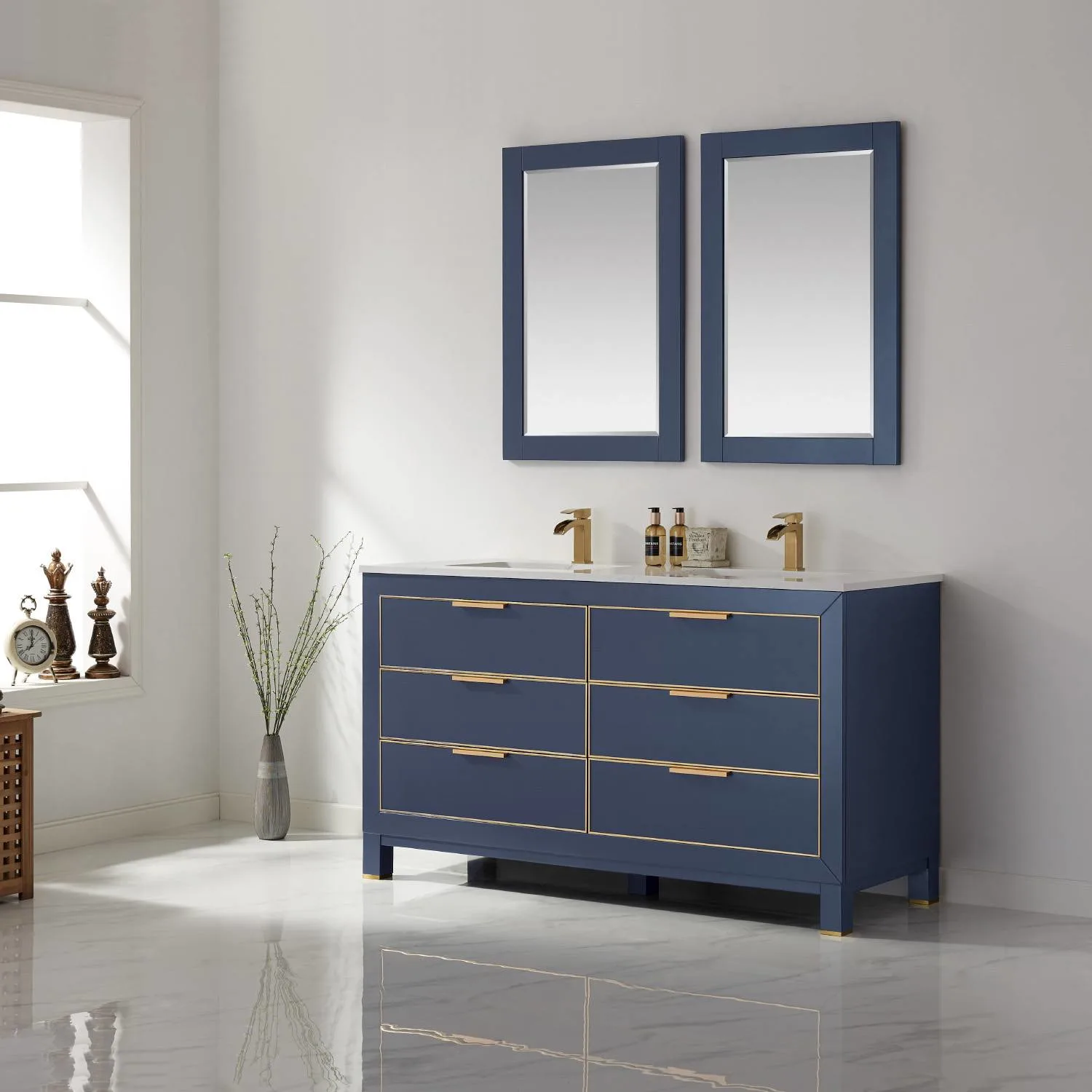 Altair Jackson 60 Inch Solid Plywood White Carrara Stone Double Vanity - image 4