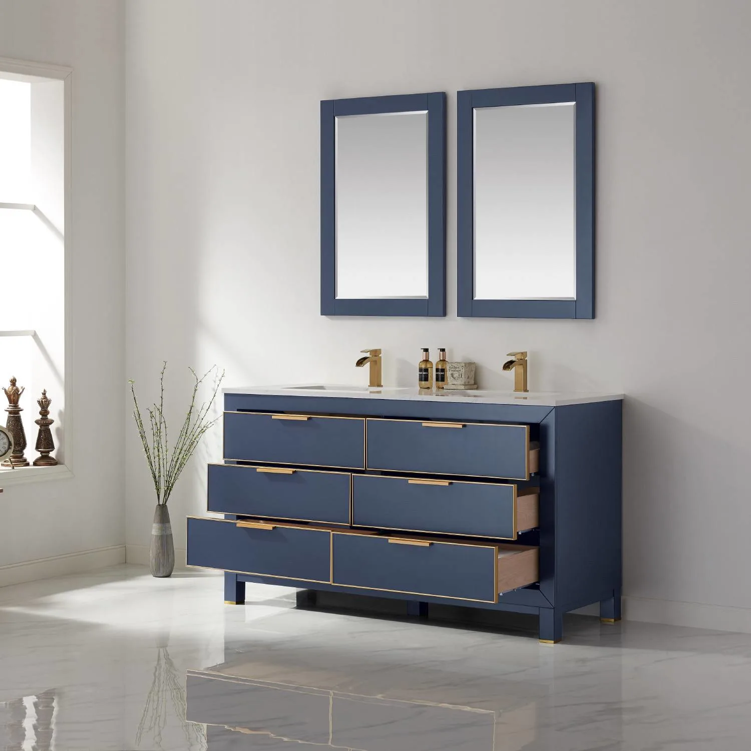 Altair Jackson 60 Inch Solid Plywood White Carrara Stone Double Vanity - image 5