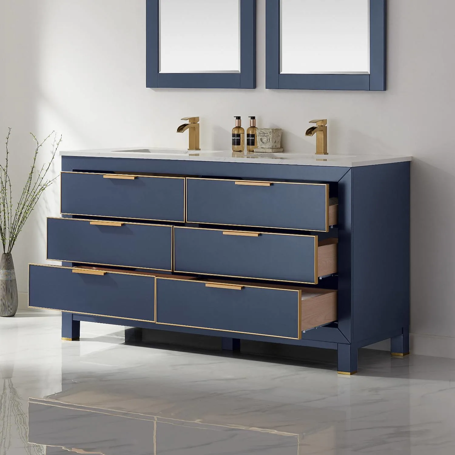 Altair Jackson 60 Inch Solid Plywood White Carrara Stone Double Vanity - image 8