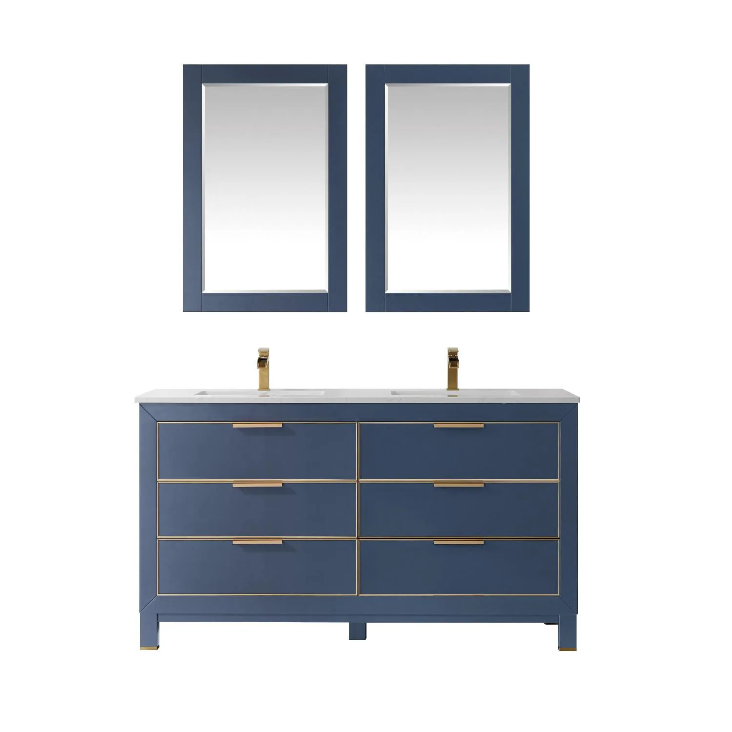 Altair Jackson 60 Inch Solid Plywood White Carrara Stone Double Vanity