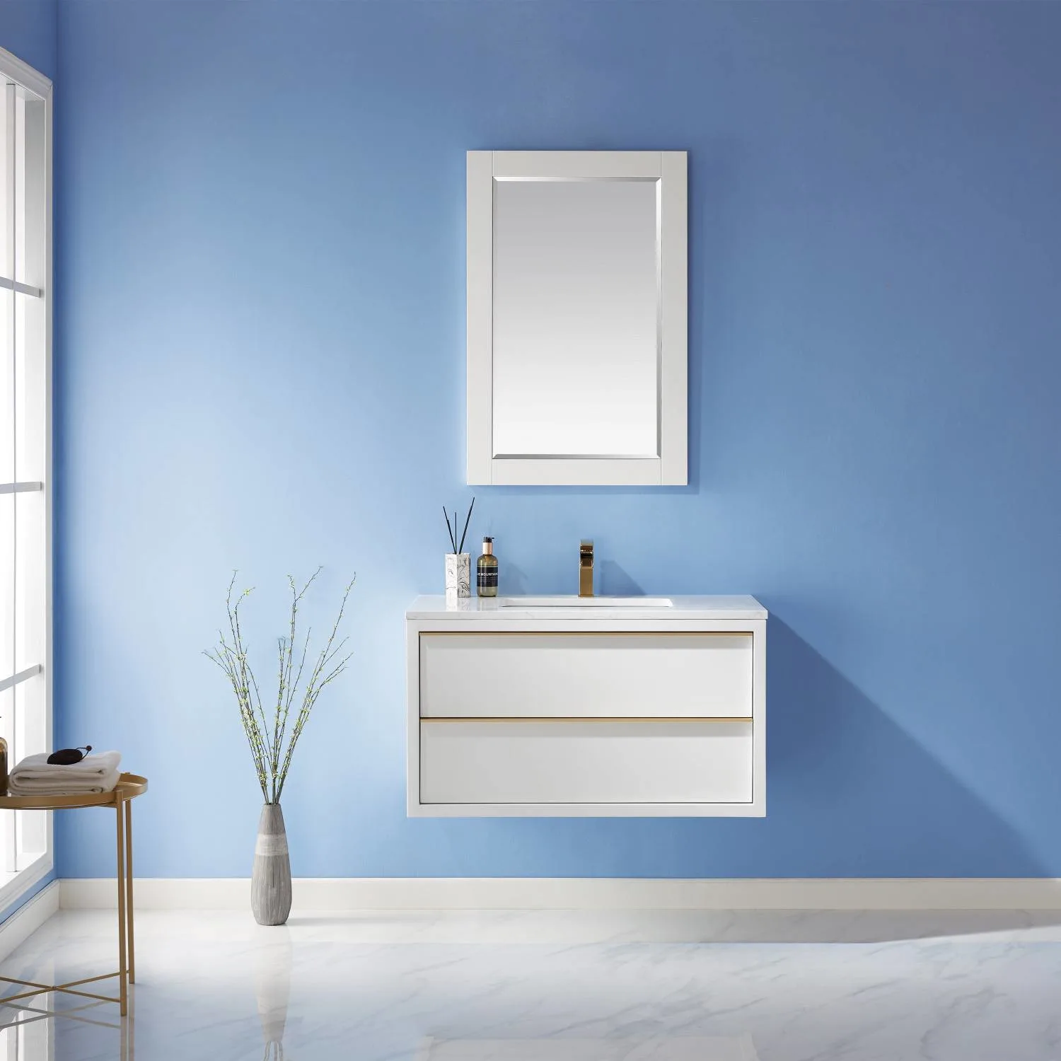 Altair Morgan 36 Inch White Plywood White Carrara Stone Single Vanity - image 3