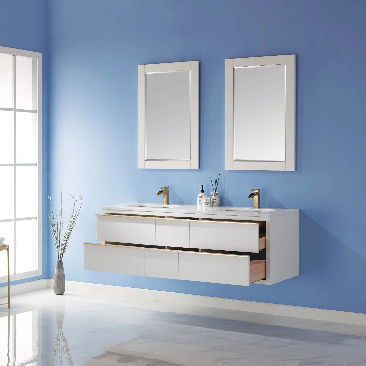 Altair Morgan 60 Inch White Plywood White Carrara Stone Double Vanity - image 5