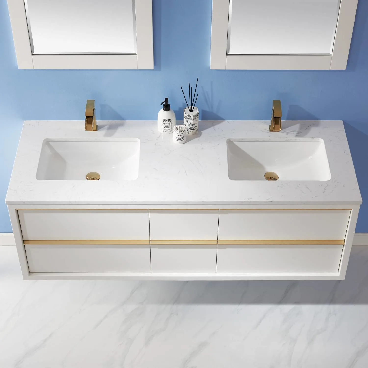 Altair Morgan 60 Inch White Plywood White Carrara Stone Double Vanity - image 6