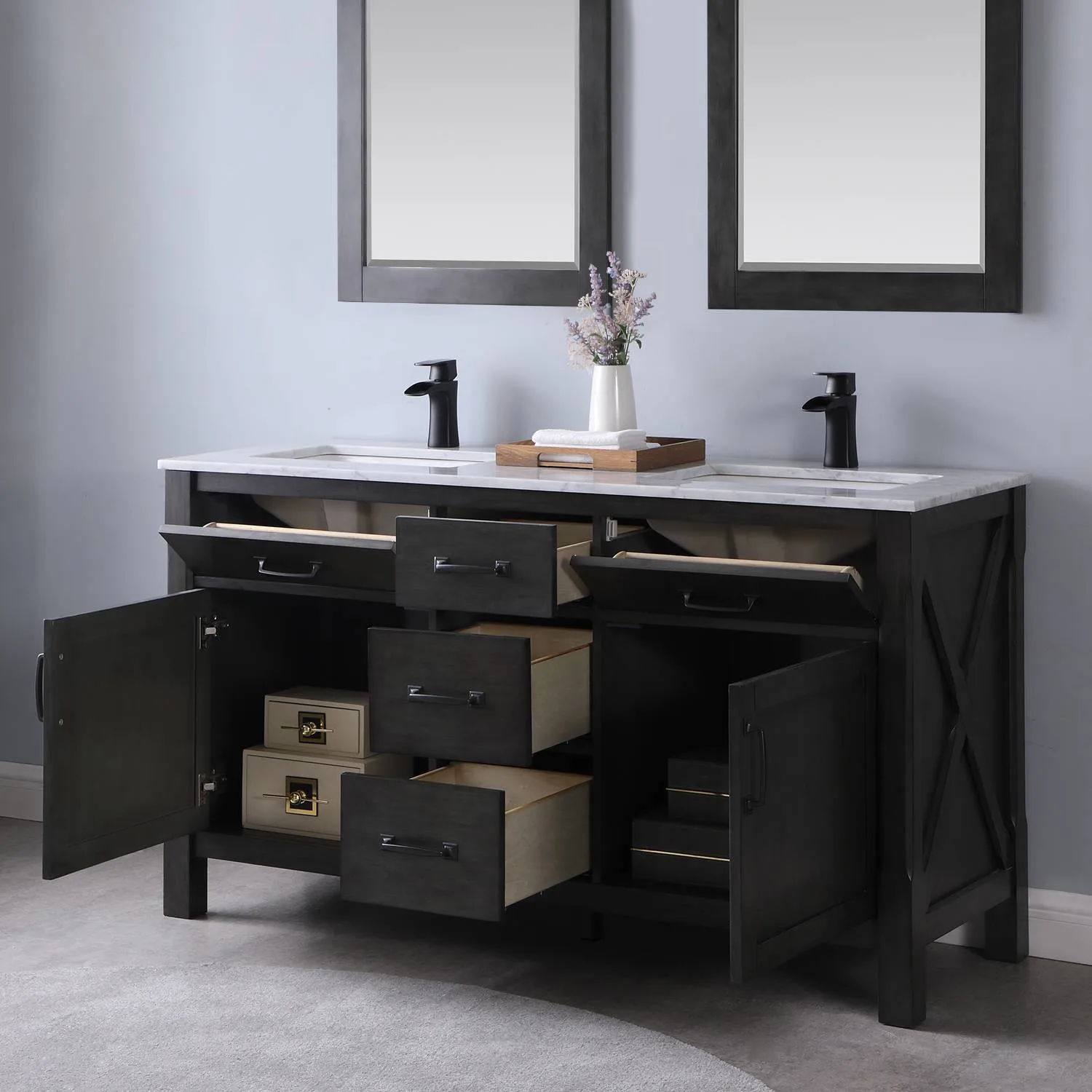 Altair Maribella 60 Inch Solid Plywood White Carrara Double Vanity - image 6