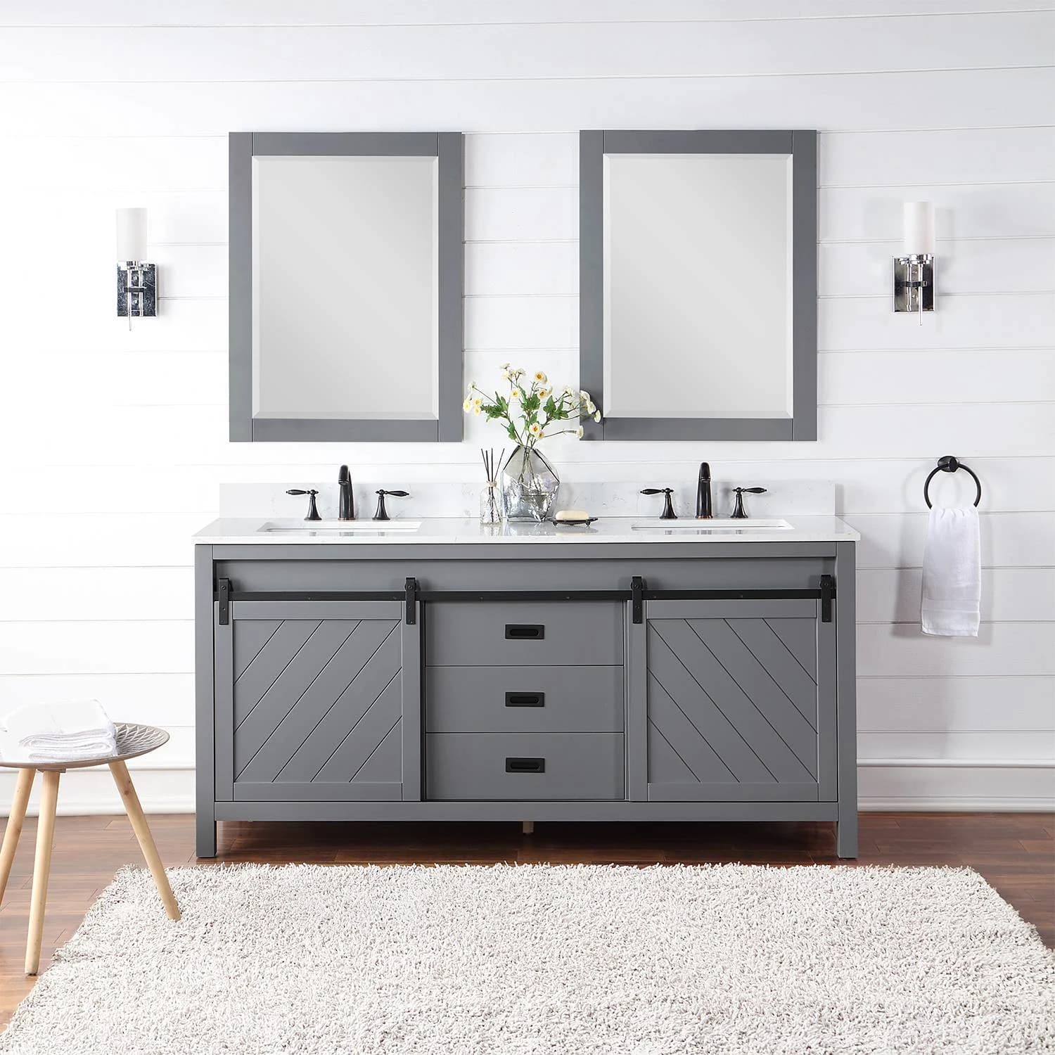 Altair Kinsley 72 Inch Gray Plywood White Carrara Stone Double Vanity - image 3