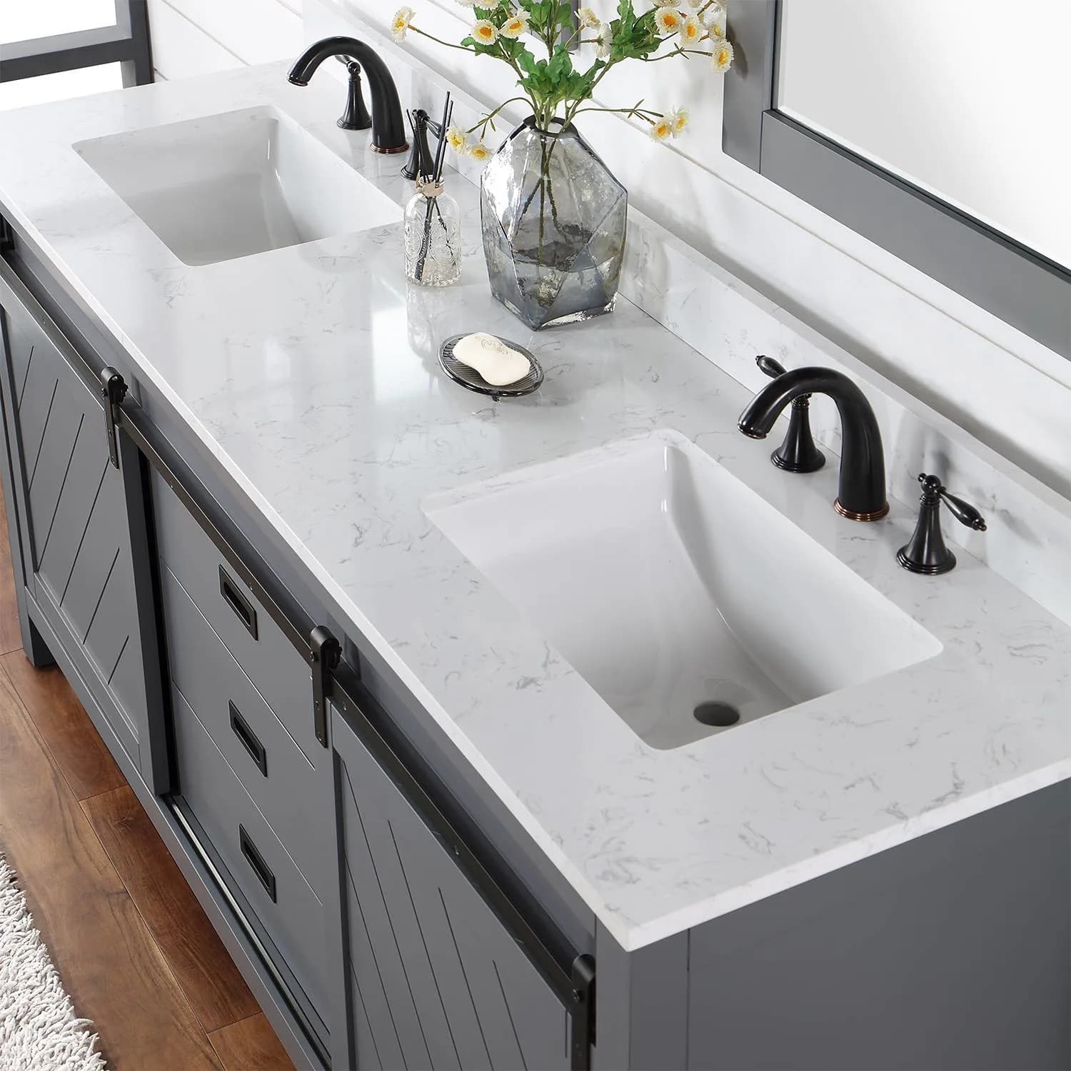 Altair Kinsley 72 Inch Gray Plywood White Carrara Stone Double Vanity - image 8