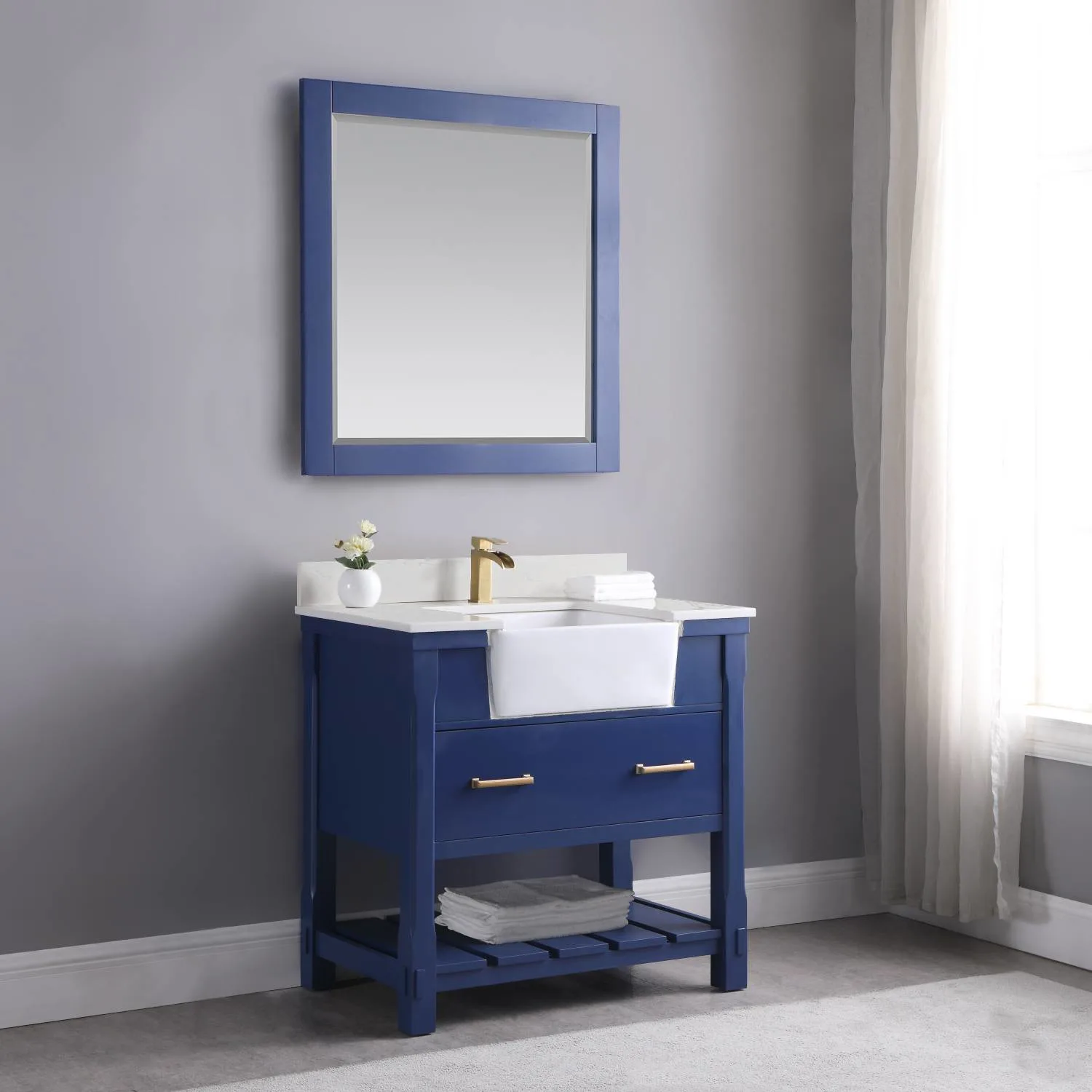 Altair Georgia 36 Inch Solid Plywood White Carrara Stone Single Vanity - image 5