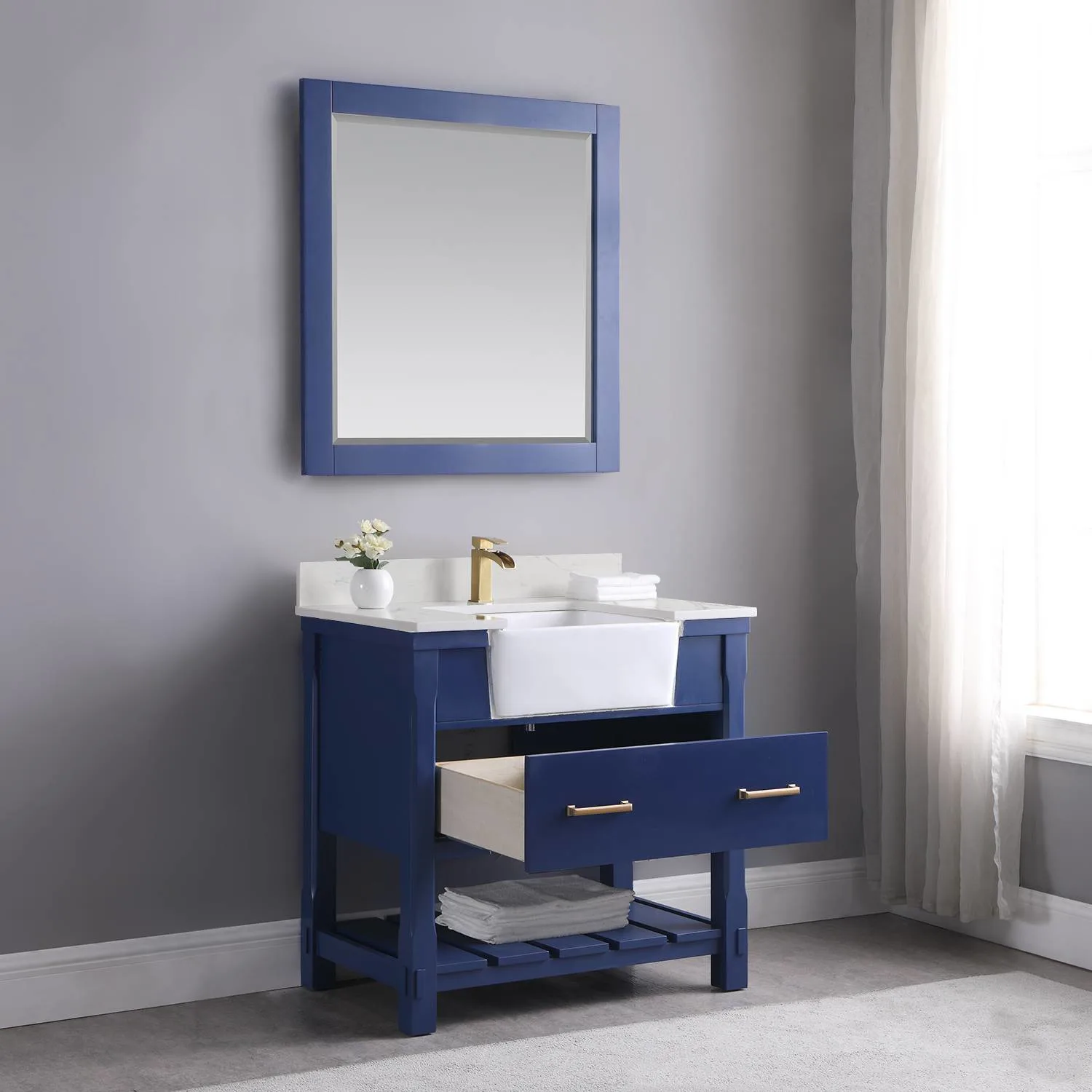 Altair Georgia 36 Inch Solid Plywood White Carrara Stone Single Vanity - image 6