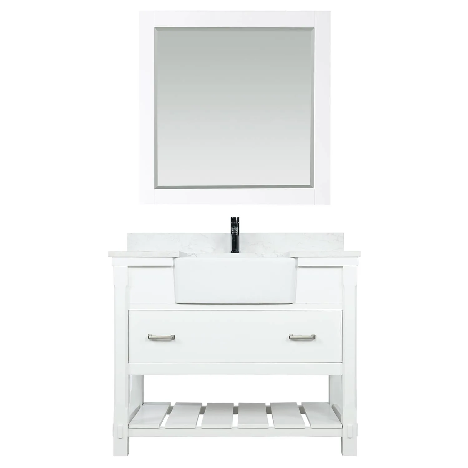 Altair Georgia 42 Inch White Plywood White Carrara Stone Single Vanity