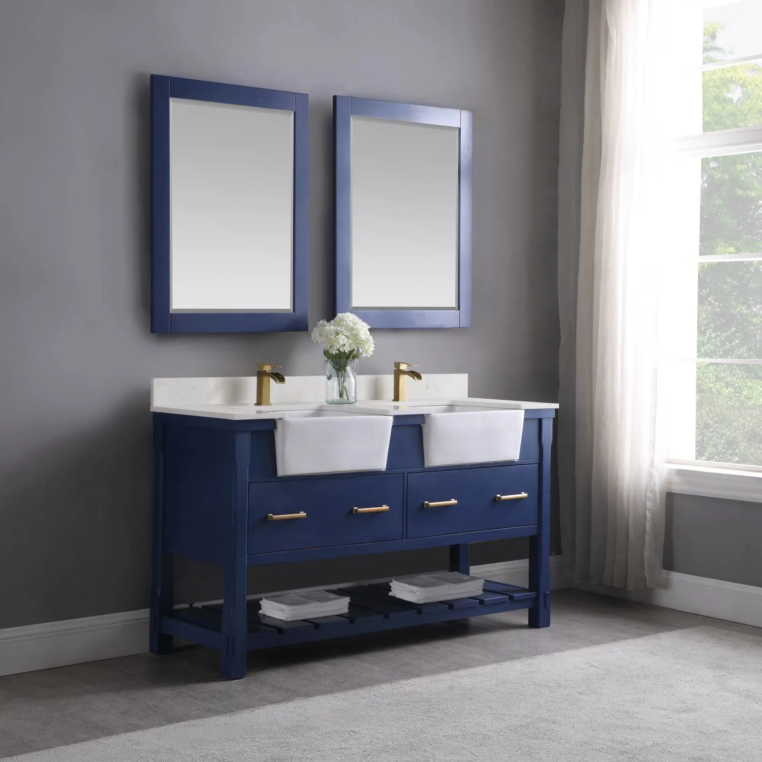 Altair Georgia 60 Inch Solid Plywood White Carrara Stone Double Vanity - image 4