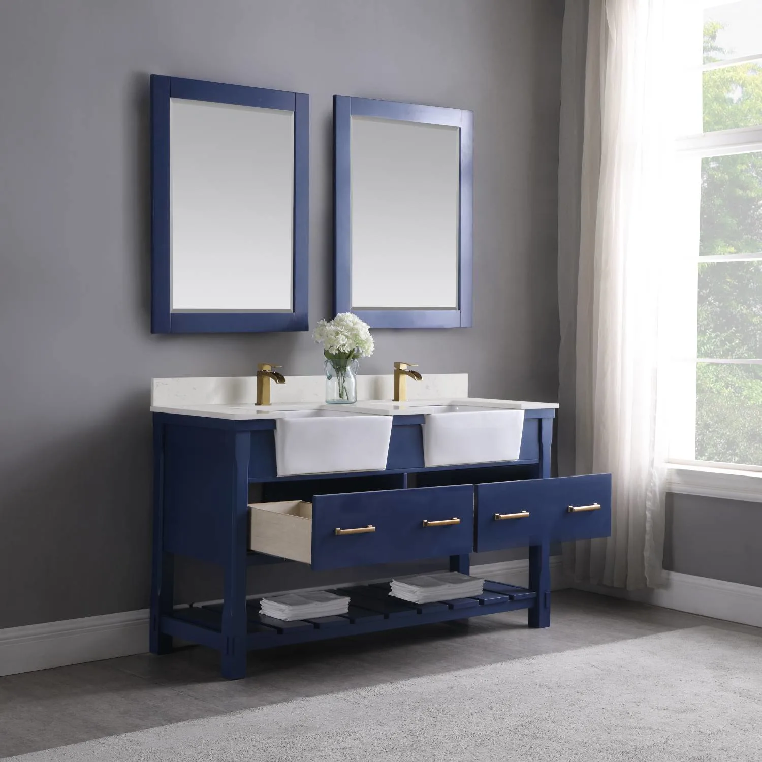 Altair Georgia 60 Inch Solid Plywood White Carrara Stone Double Vanity - image 5