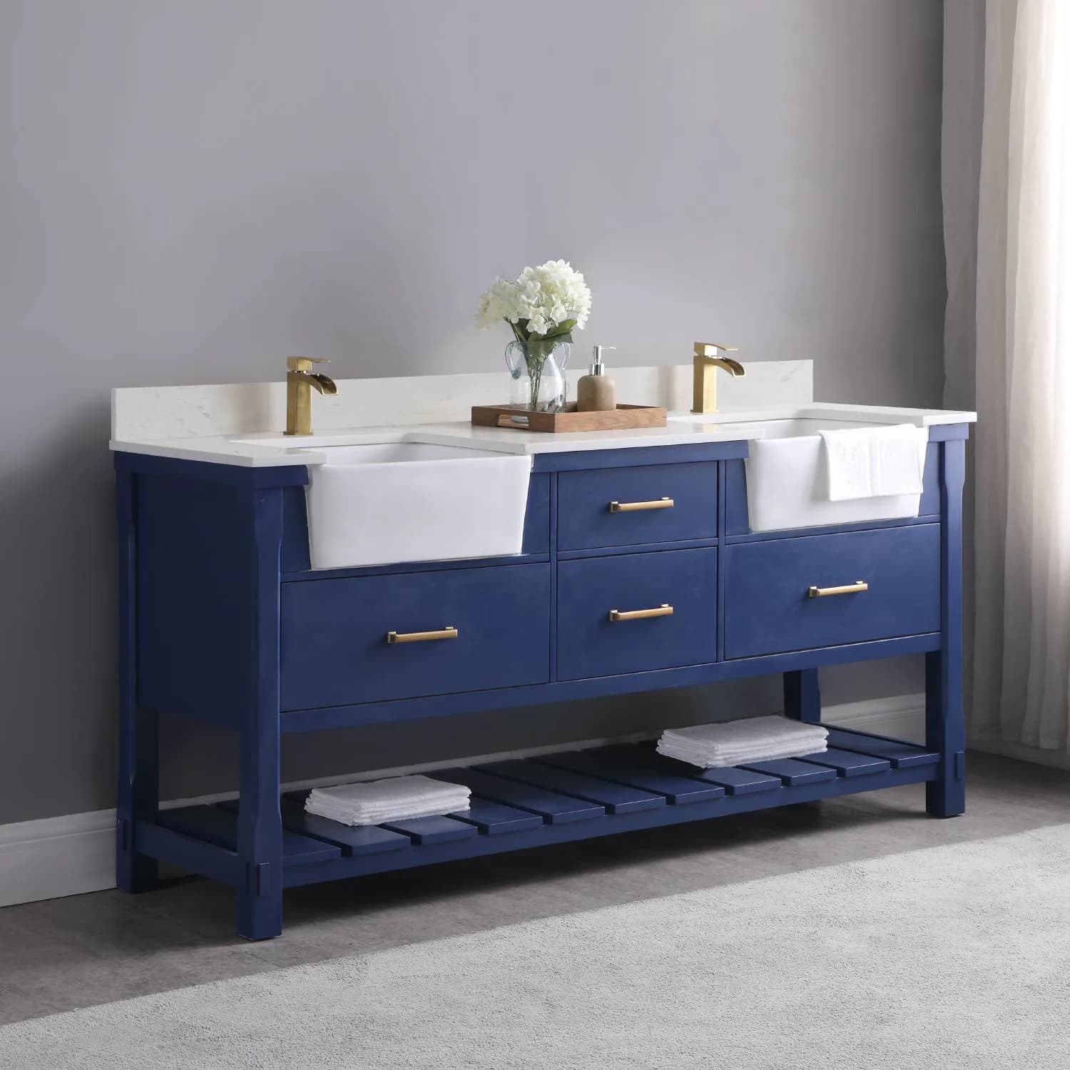 Altair Georgia 72 Inch Solid Plywood White Carrara Stone Double Vanity - image 10