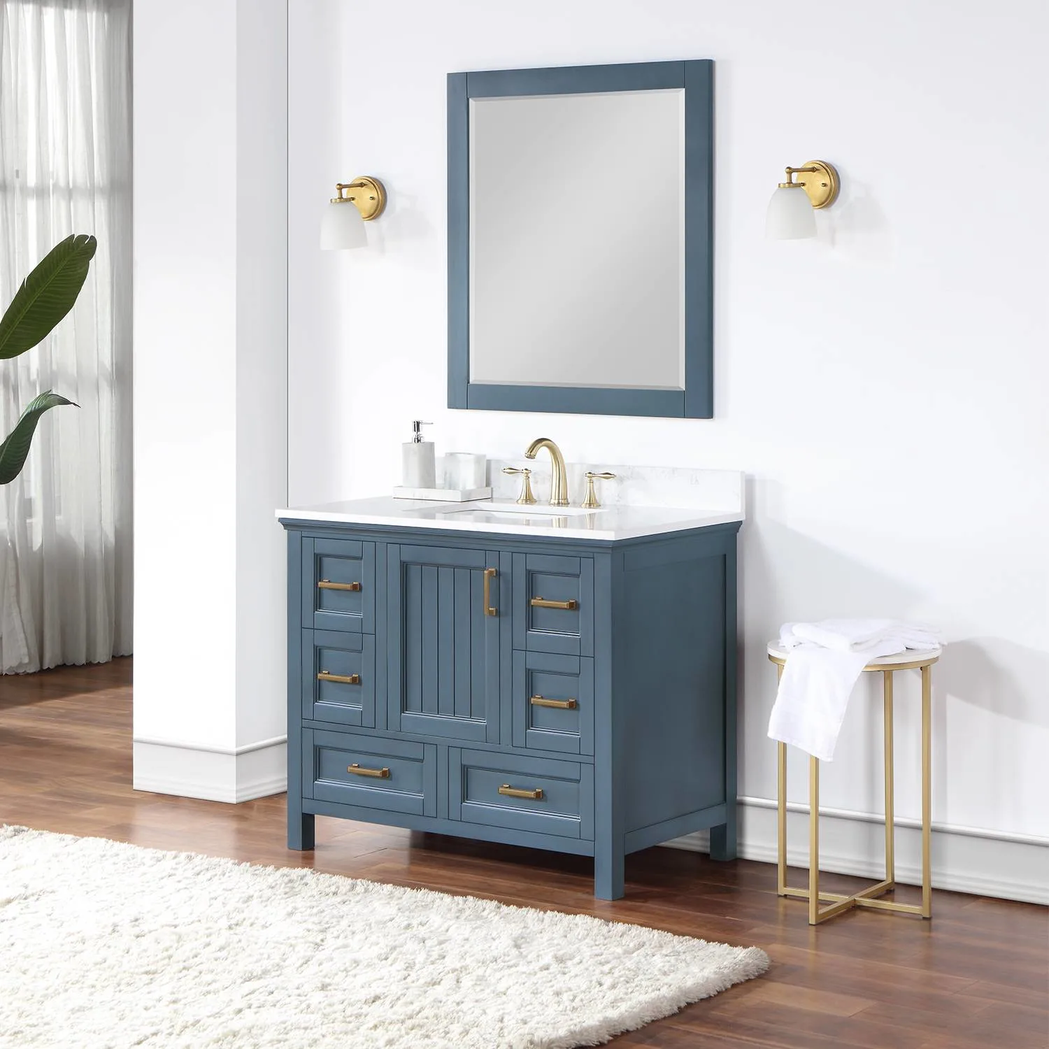 Altair Isla 42 Inch Classic Blue Plywood Carrara Stone Single Vanity - image 4